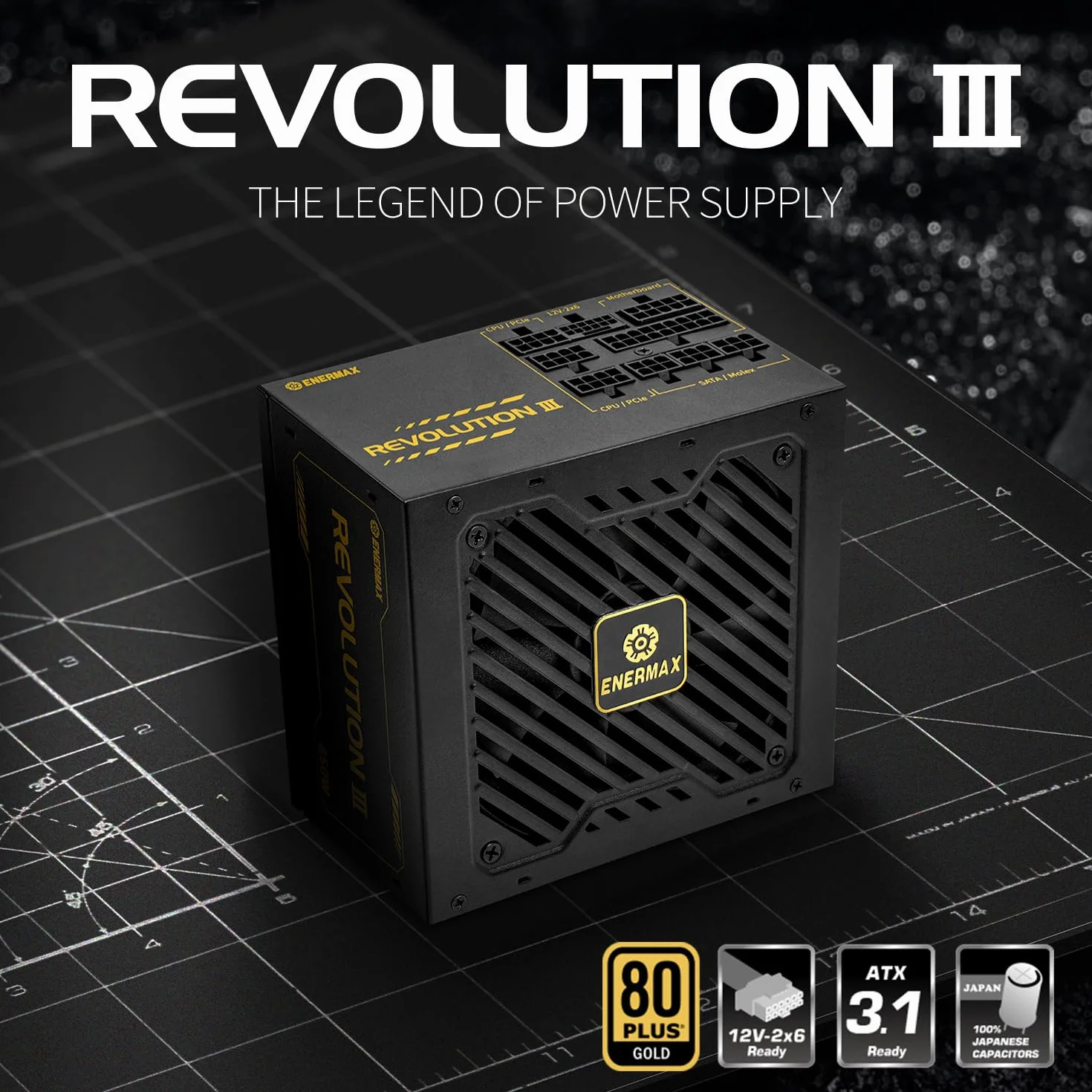 ENERMAX Revolution III 1000 W | w pełni modułowy zasilacz ATX 3.1 | PCIe 5.1 |80 Plus Gold | cichy wentylator FDB 120 mm | 105°C takp. kondensatory | ERV1000G-AHG-MAC