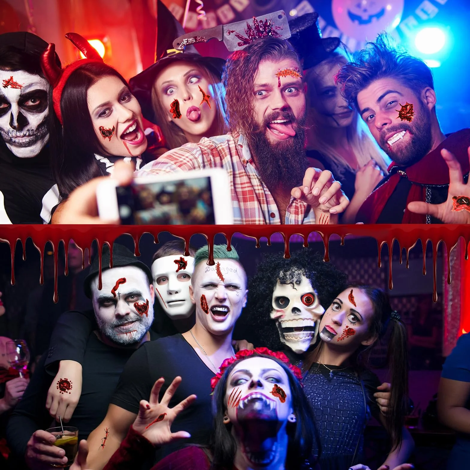 Halloween naklejki okienne krwawy odcisk dłoni 10 arkuszy zombie dekoracja