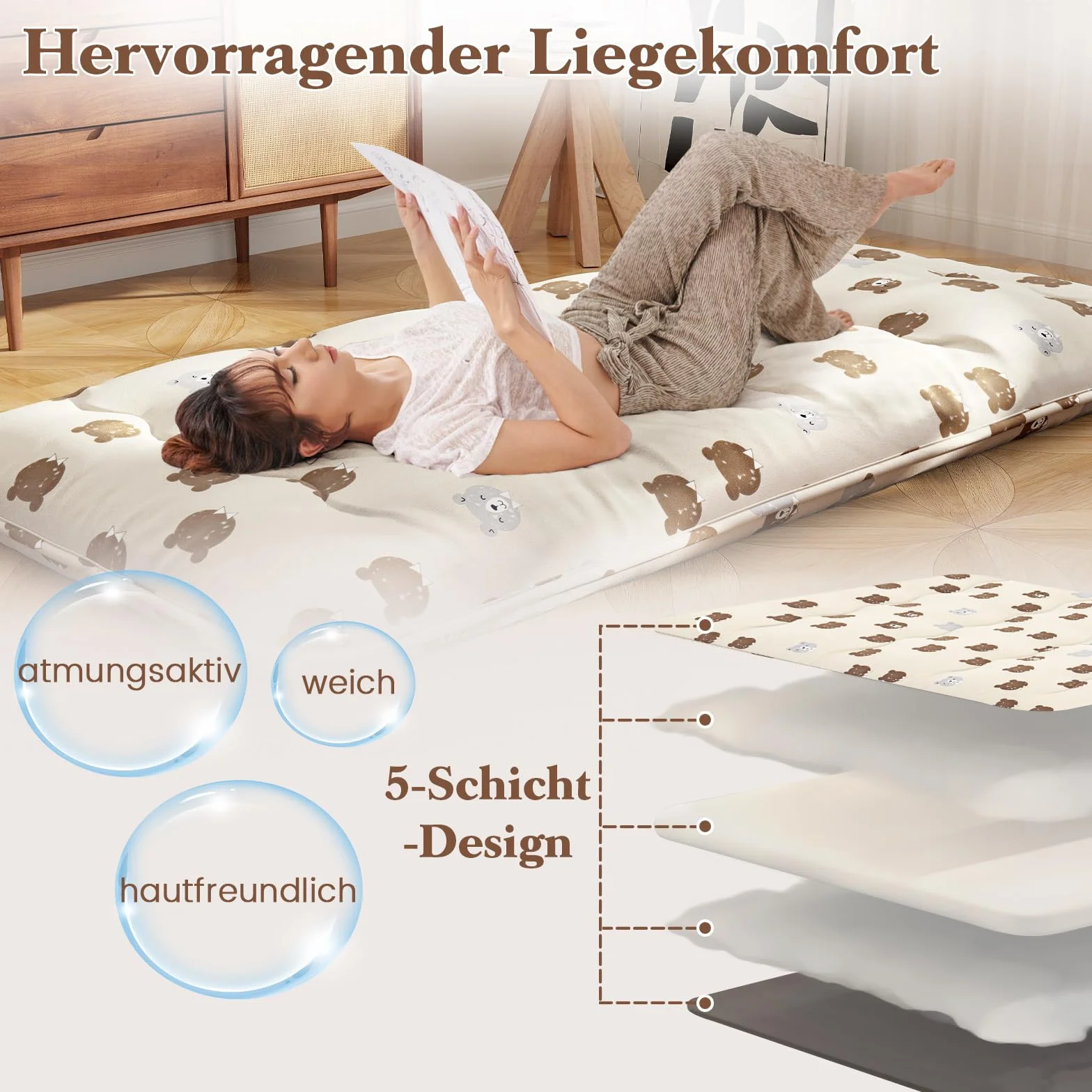 COSTWAY Japoński materac futon składany 90x200 cm z poszewką do prania