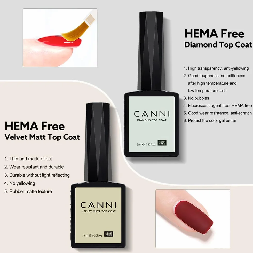 CANNI HEMA FREE Matt Top Coat Lakier żelowy Półtrwały Żel Nail Polish Lakier do Paznokci Półtrwały Żel