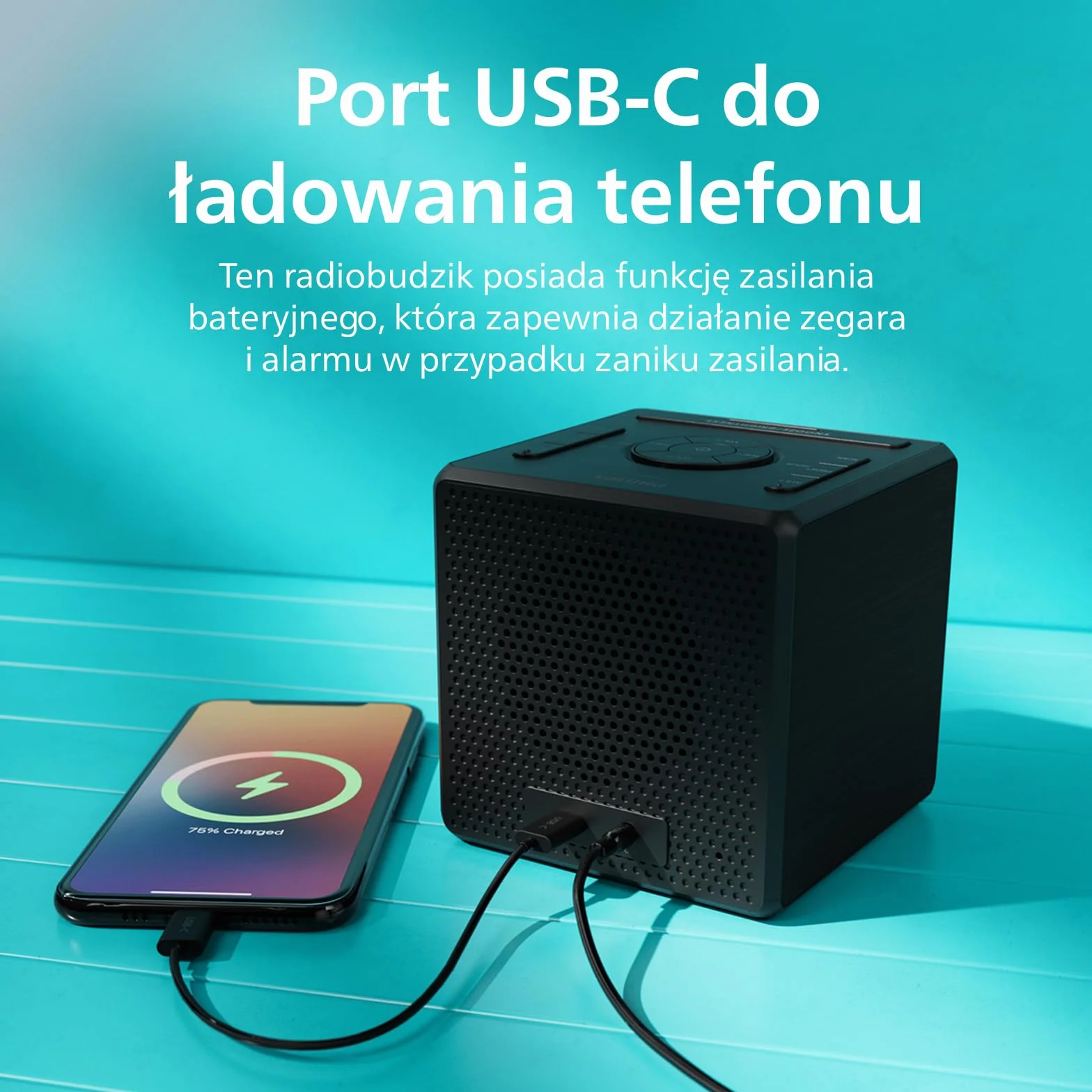 Philips TAR4600 Radiobudzik DAB/FM z podwójnym alarmem i portem ladowania USB-C