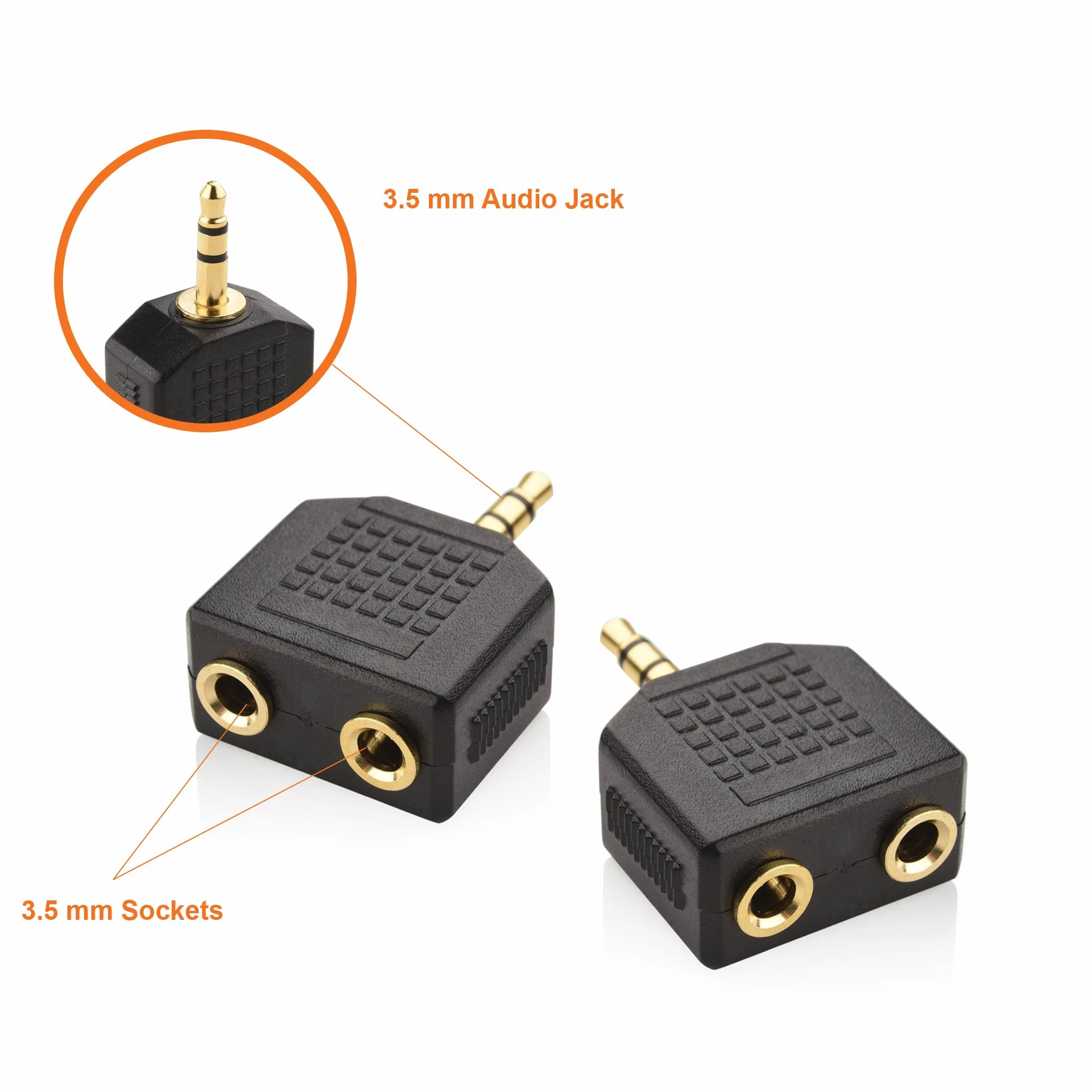 2 Sztuki Rozdzielaczy Audio w Kształcie Litery Y 3,5 mm - 1 Męski na 2 Żeńskie Gniazda Audio - Umożliwia Dwóm Osobom Słuchanie Jednego Źródła Dźwięku - od Mobi Lock