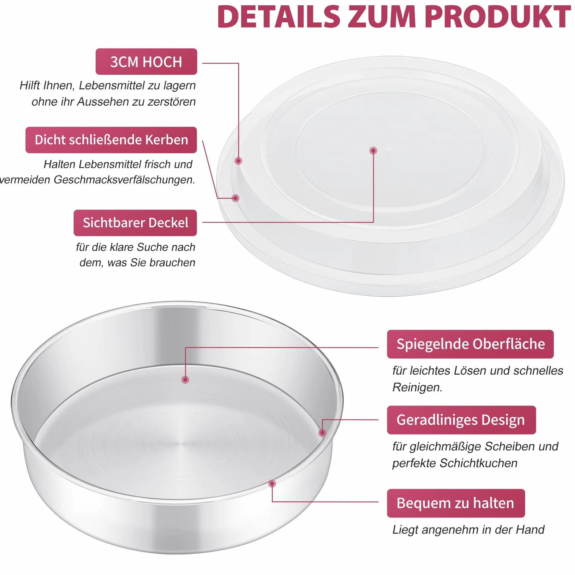 Joyfair Okrągła forma do pieczenia 21 cm ze stali nierdzewnej z pokrywką