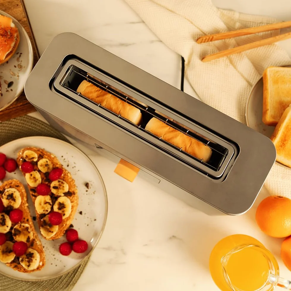 Cecotec Toster pionowy 1 bardzo długie szczeliny Touch&Toast Extra. 1000 W, 24 kromki chleba, ekstra szeroka szczelina 3,5 cm, ekran dotykowy i cyfrowe koło, wykończenie ze stali nierdzewnej