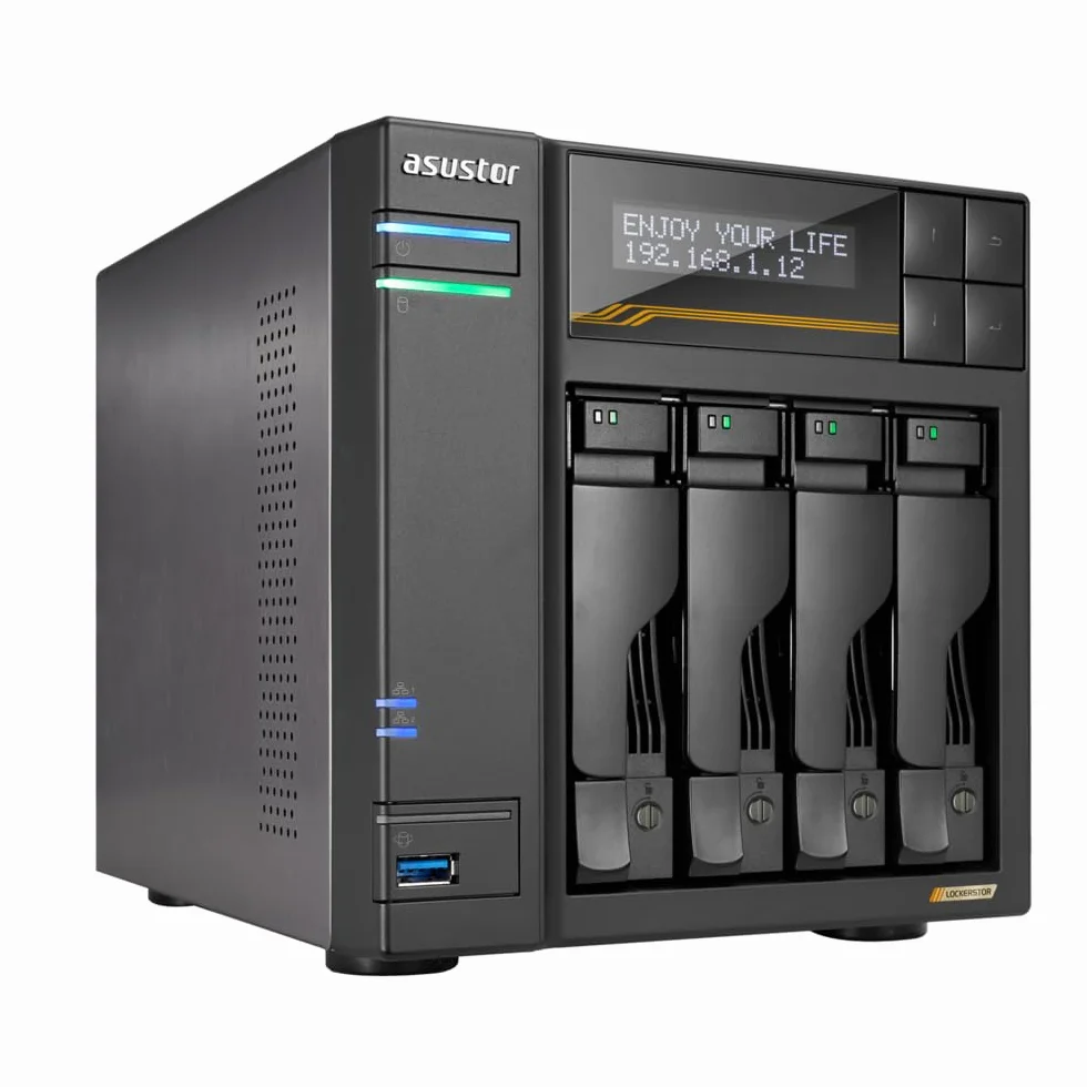 Asustor Lockerstor 4 Gen3 AS6804T, 4 Bay NAS pamięć sieciowa, AMD Ryzen Quad-Core 2.3 GHz, 16 GB RAM ECC DDR5, 4 gniazda NVMe M.2, Dual 5GbE i Dual 10GbE, USB 4.0 Type-C, Network Attached Storage