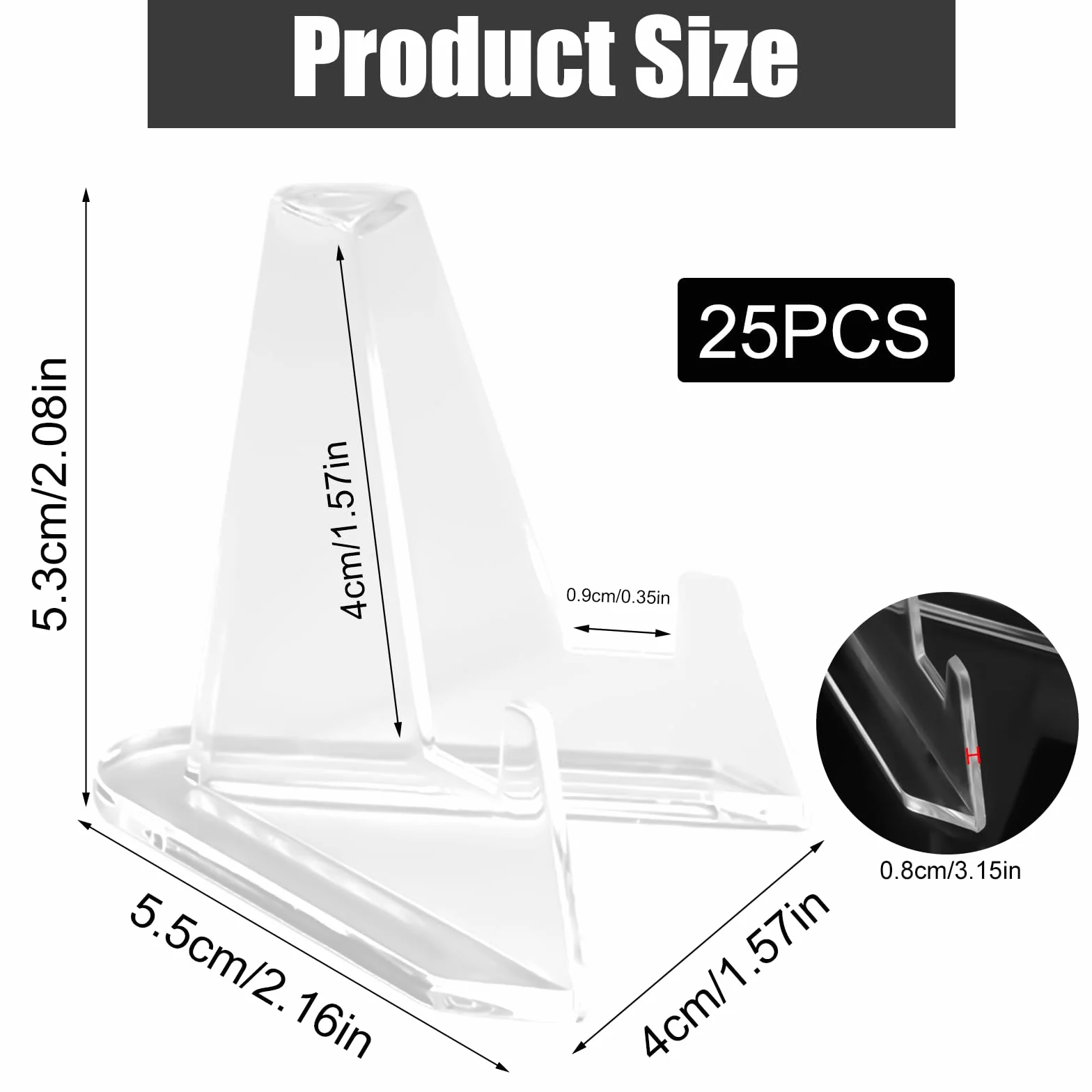 25 sztuk akrylowych stojaków na karty, 53 x 55 x 40 mm, przezroczysty akrylowy uchwyt trójkątny stojak na monety, sztalugi, stojak na karty, medale, obrazy