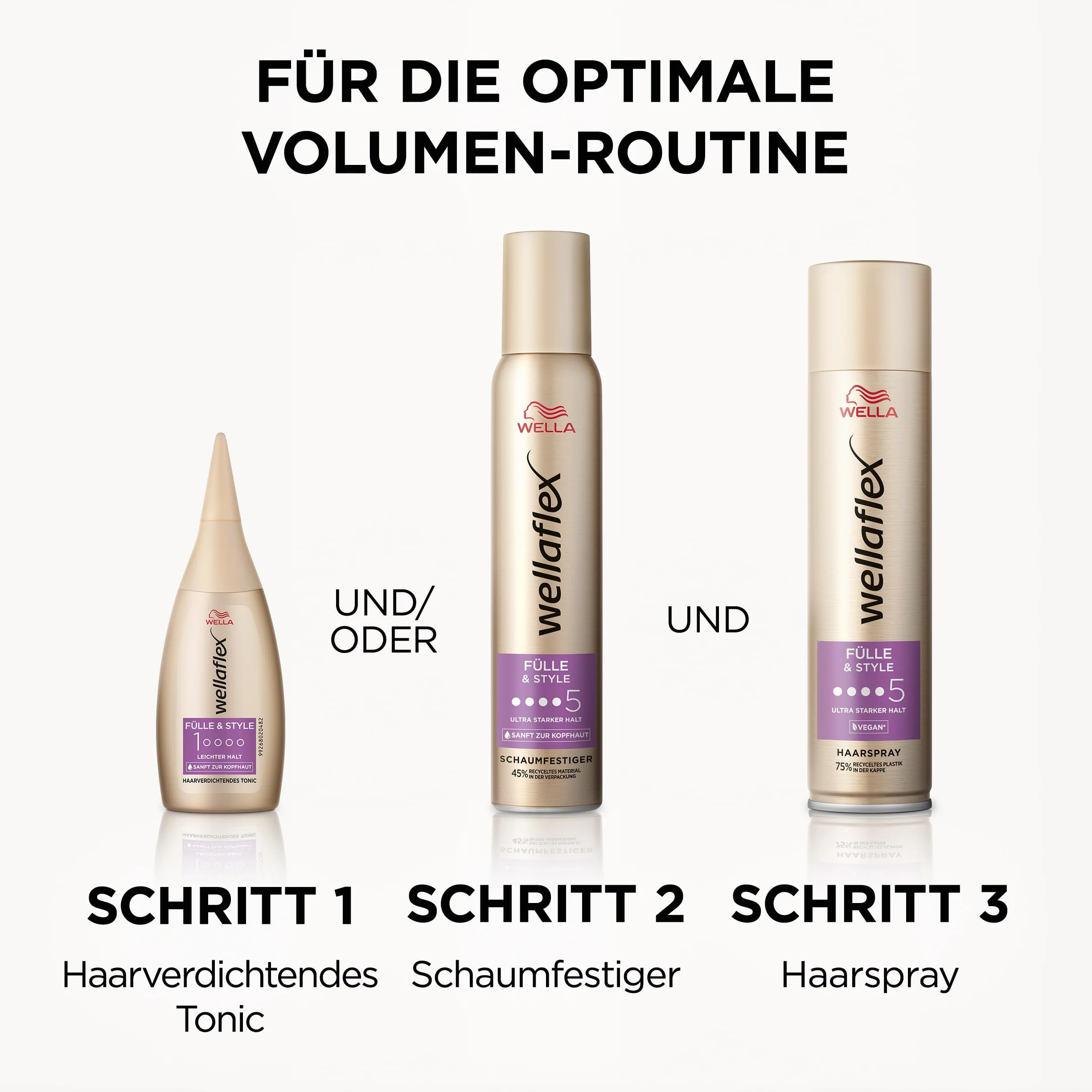 Wellaflex Tonik do zagęszczania włosów, natychmiastowa objętość i podnoszenie włosów, gęste w dotyku włosy, delikatny dla skóry głowy, testowany dermatologicznie, wegańska formuła, stopień utrzymania