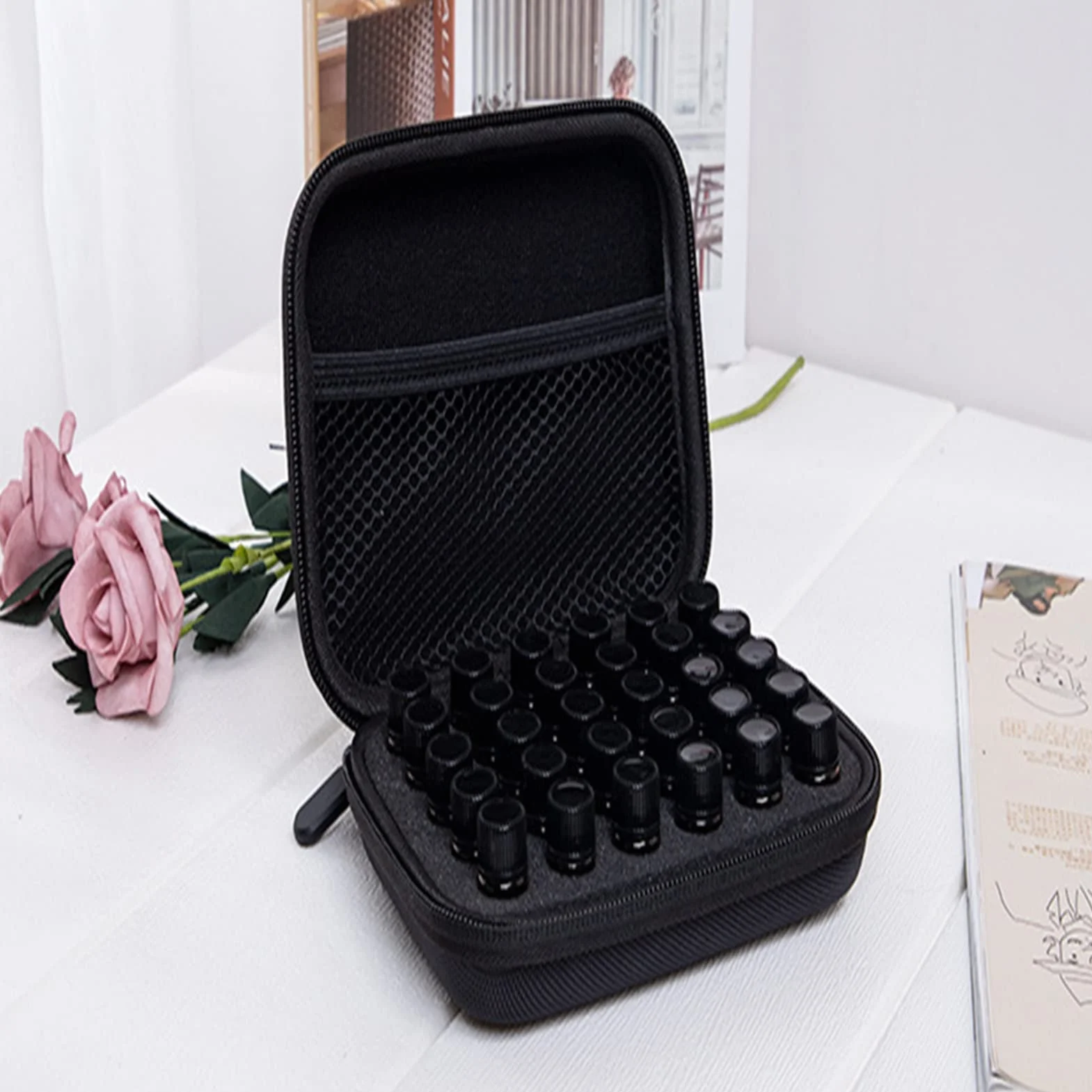 Halter für ätherische Öle 30 Flaschen 1-3 ml Halter für ätherische Öle für unterwegs Aufbewahrungsbox (6,69 * 4,92 * 1,97 Zoll)(Schwarz)