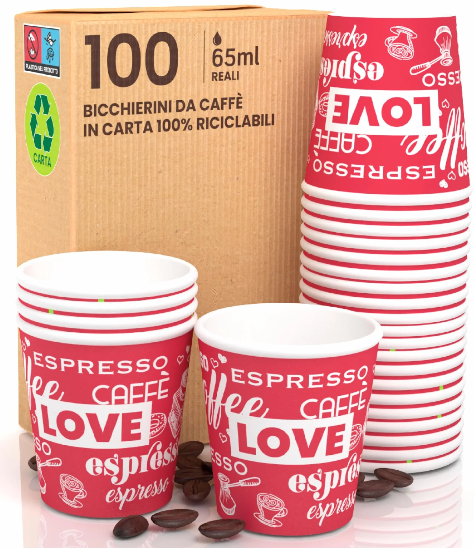 LoveRedCUP kubki papierowe do kawy 65ml ekologiczne biodegradacyjne jednorazowe