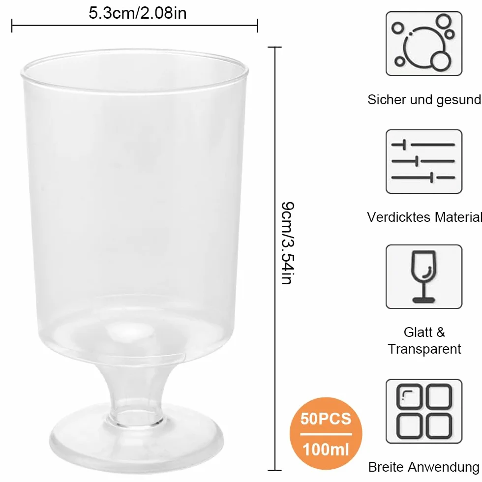 Plastikowe kubki deserowe 50 sztuk 100 ml przezroczyste wielokrotnego użytku