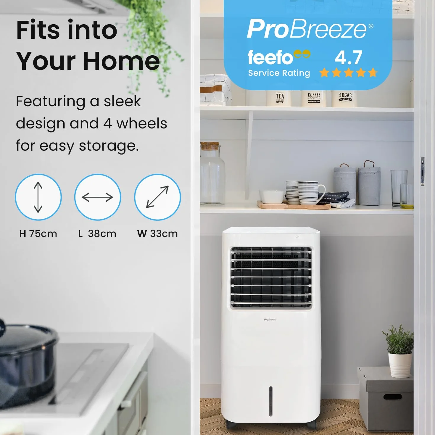 Pro Breeze Przenośny Klimatyzer 4w1 – Klimator Ewaporacyjny z Nawilżaczem, Oscylacją, Zdalnym Sterowaniem, 3 Prędkości, Timer 7h, Tryb Nocny, Zbiornik 10L, Biały