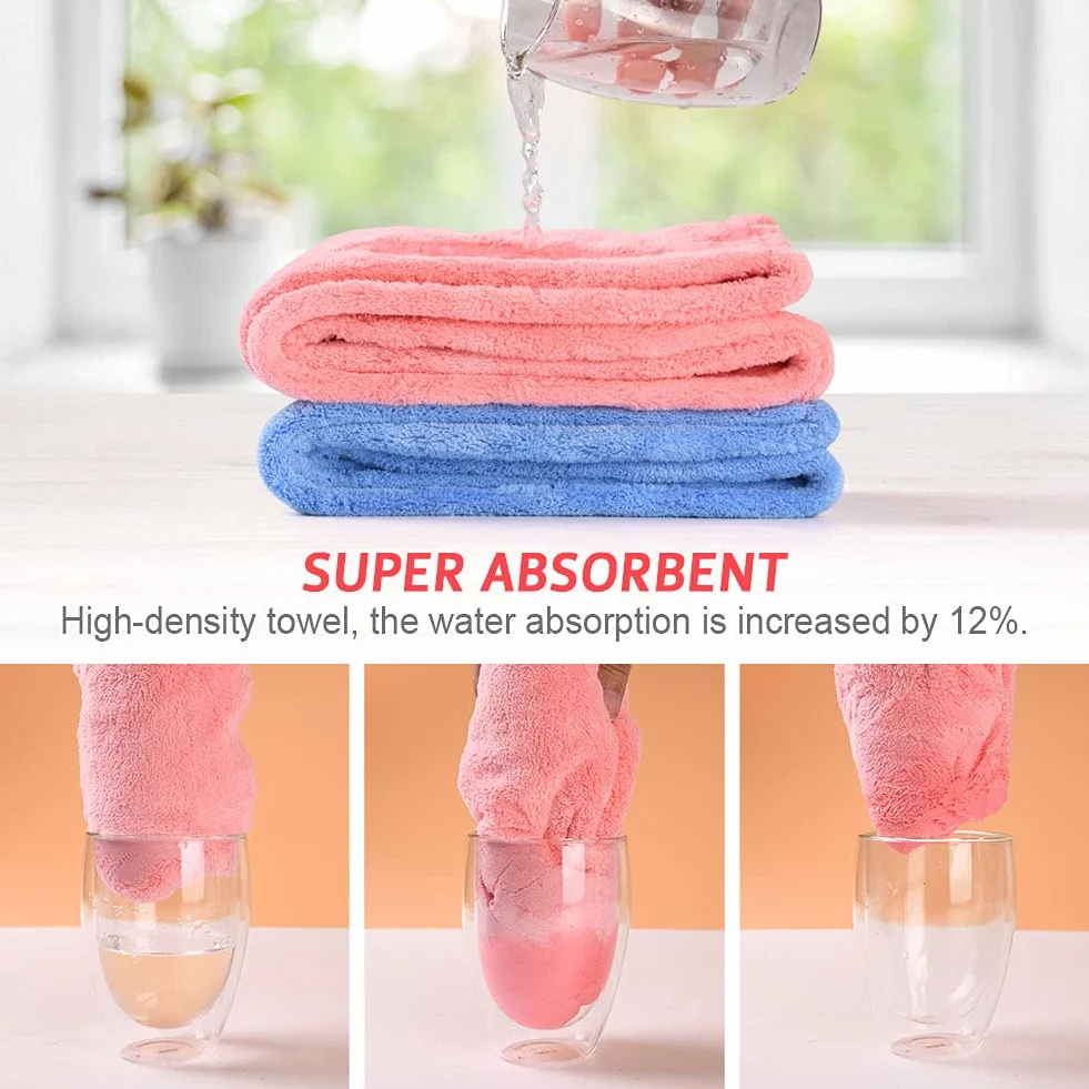 ACWOO Hair Turban Mikrofibra, 2 sztuki Turban Ręczniki Szybkoschnący ręcznik, Damski ręcznik do włosów Ręcznik na głowę Czepek pod prysznic z guzikiem, różowy/niebieski