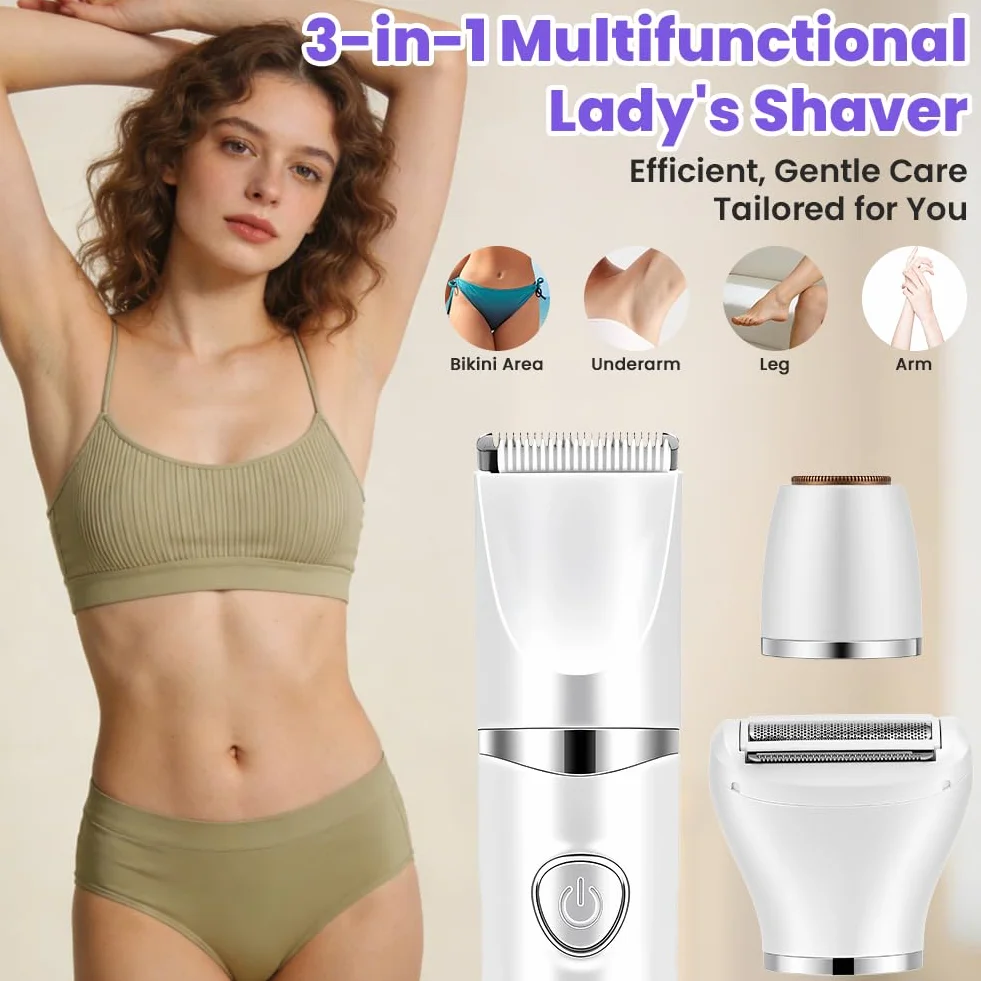 golarka elektryczna dla kobiet, 3 w 1 Elektryczna trymer do bikini, ekran golenia nóg, suchy/mokry, USB, bezbolesna maszyna do usuwania włosów pod pachami, twarz itp, fioletowy gradient