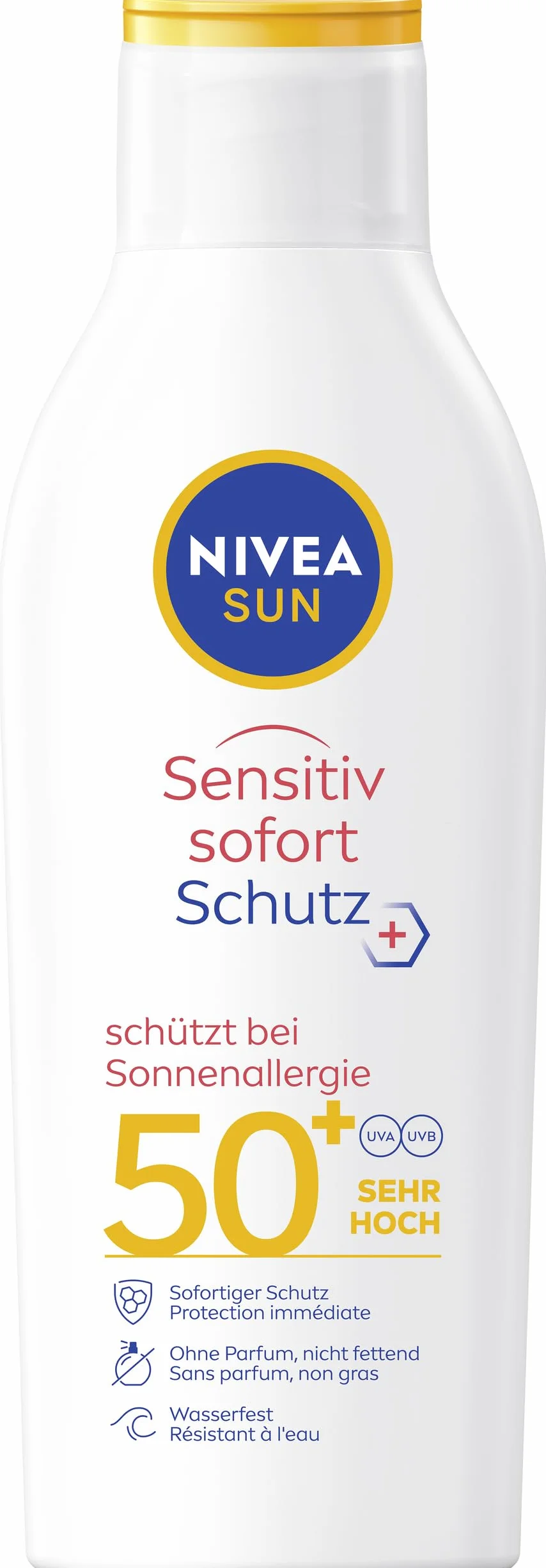 NIVEA SUN Sensitiv natychmiastowa ochrona przed słońcem LSF 50+, krem przeciwsłoneczny z filtrem SPF 50+ do skóry wrażliwej, wodoodporny i bezzapachowy krem przeciwsłoneczny w przypadku alergii na