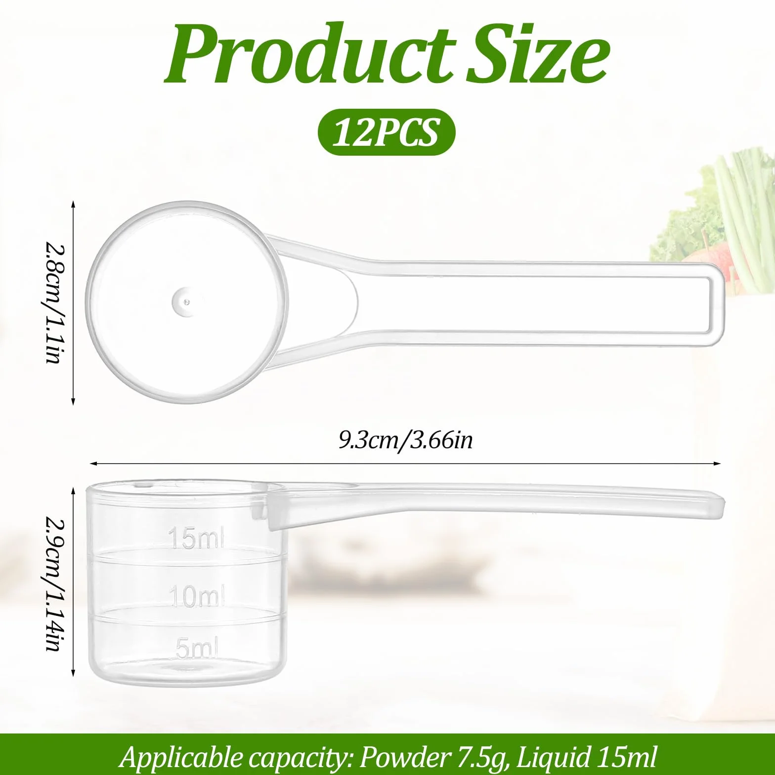 Plastikowe miarki 5 ml 10 ml 15 ml przezroczyste łyżki pomiarowe z długim uchwytem 12 szt