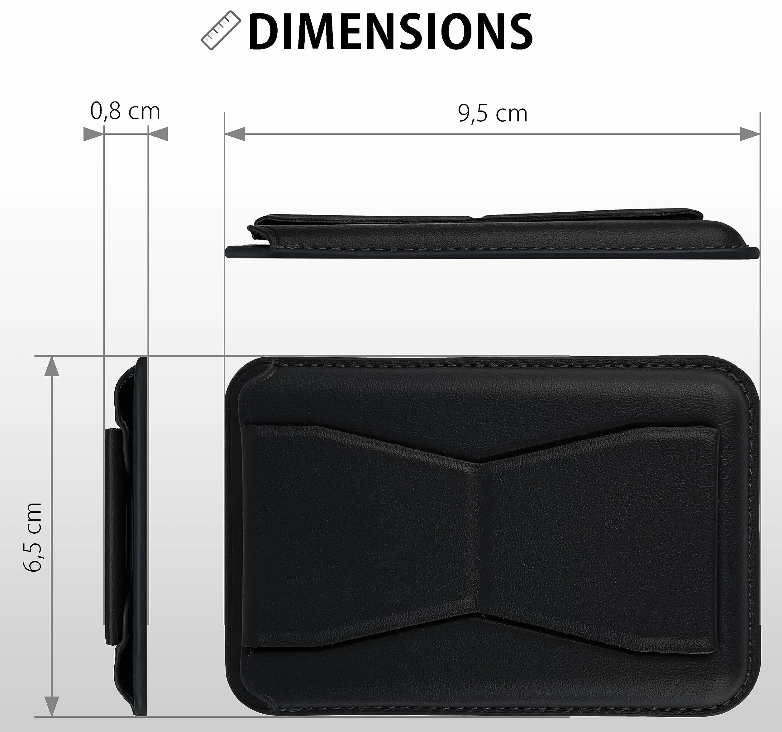 MyGadget Magnetyczny portfel Magsafe, z przegródką na kartę i podstawką, wykonany ze sztucznej skóry, kompatybilny z Apple iPhone 14, 13, seria 12, czarny, Czarny, Magsafe Wallet, Minimalistyczny