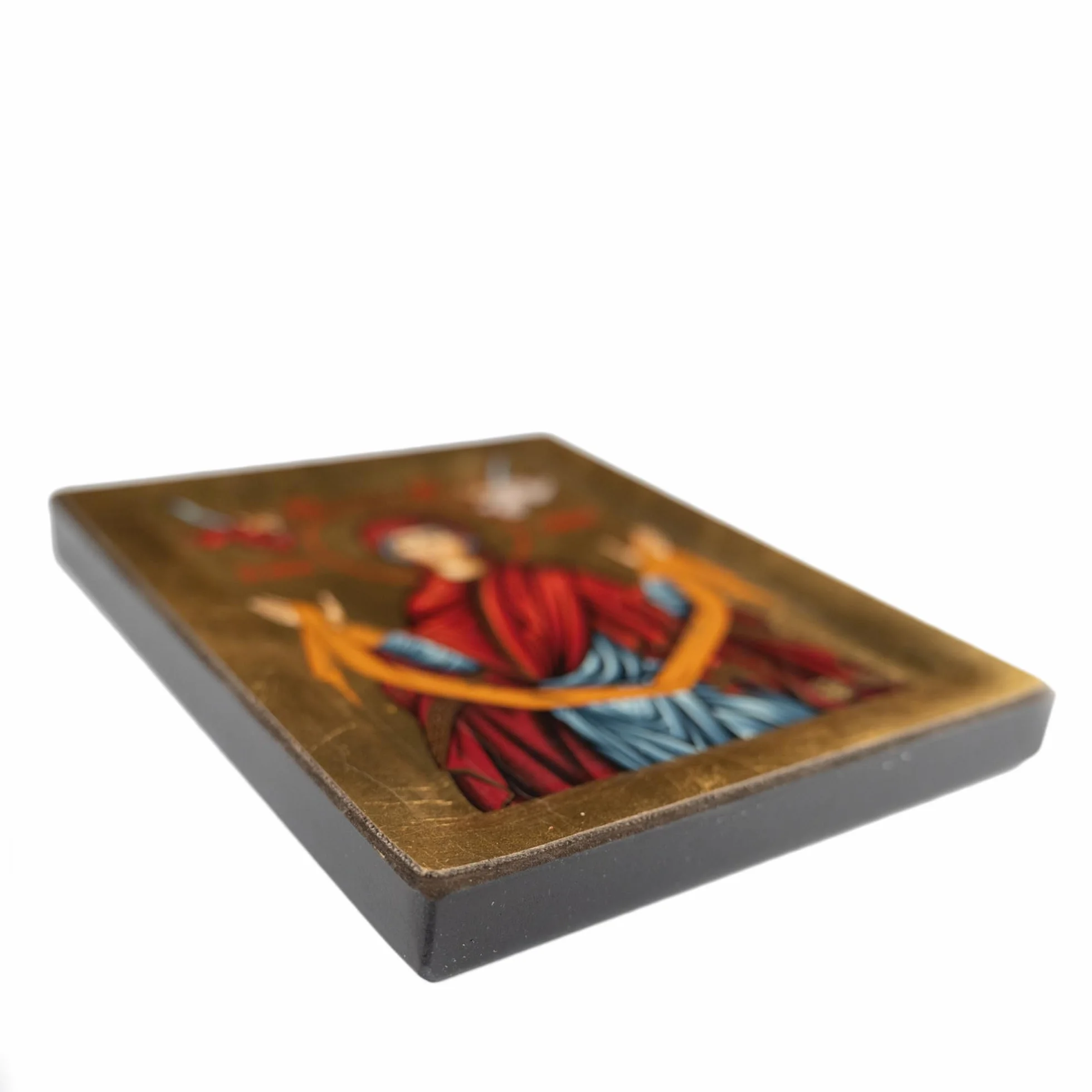 Drewniana ikona Panagia Agia Zoni tłoczona na płótnie ze złotym tłem z góry Athos 19 x 15 cm