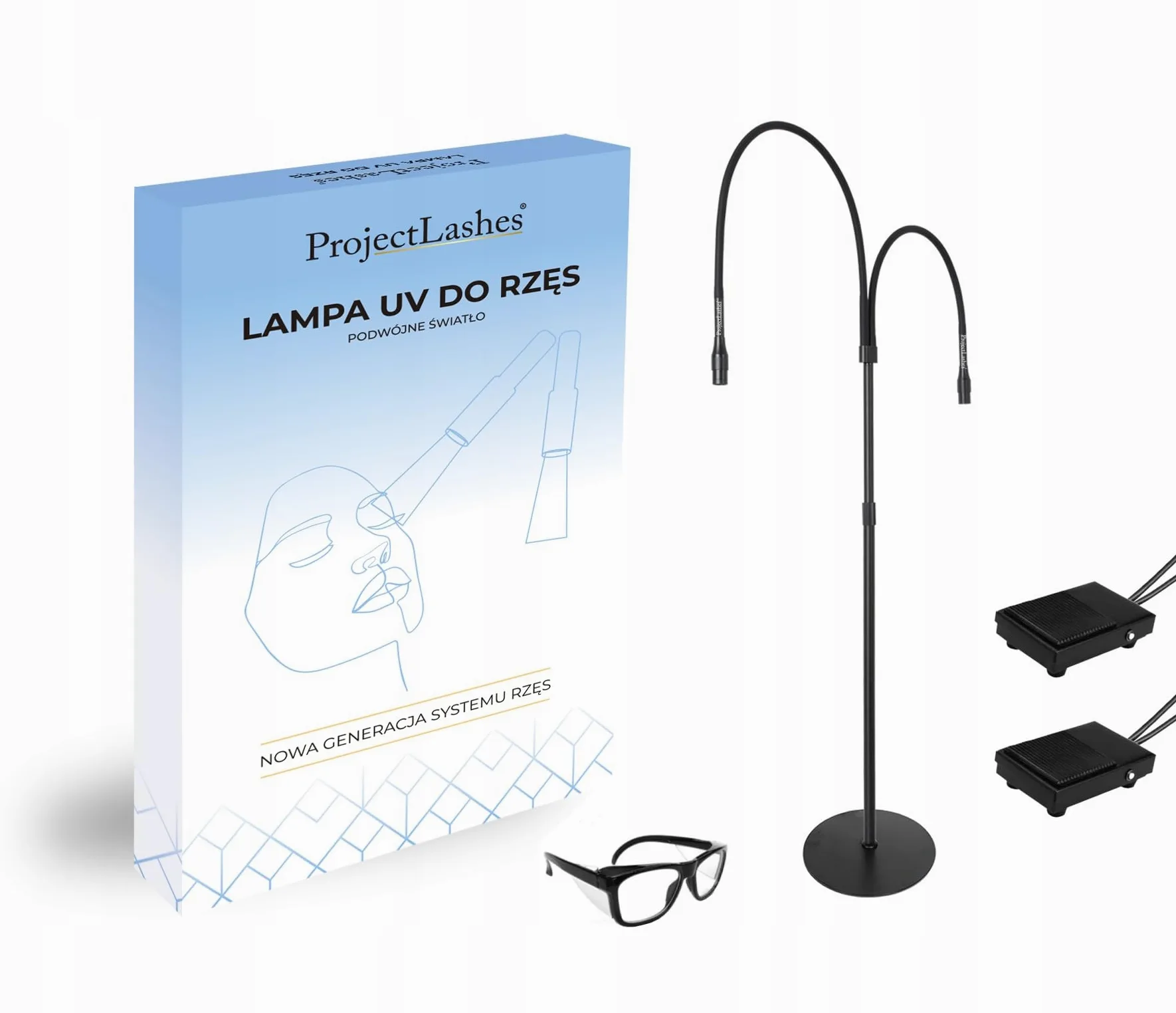 Podwójna lampa UV LED czarna z okularami | Podwójna lampa UV LED, kolor czarny, okulary ochronne w zestawie