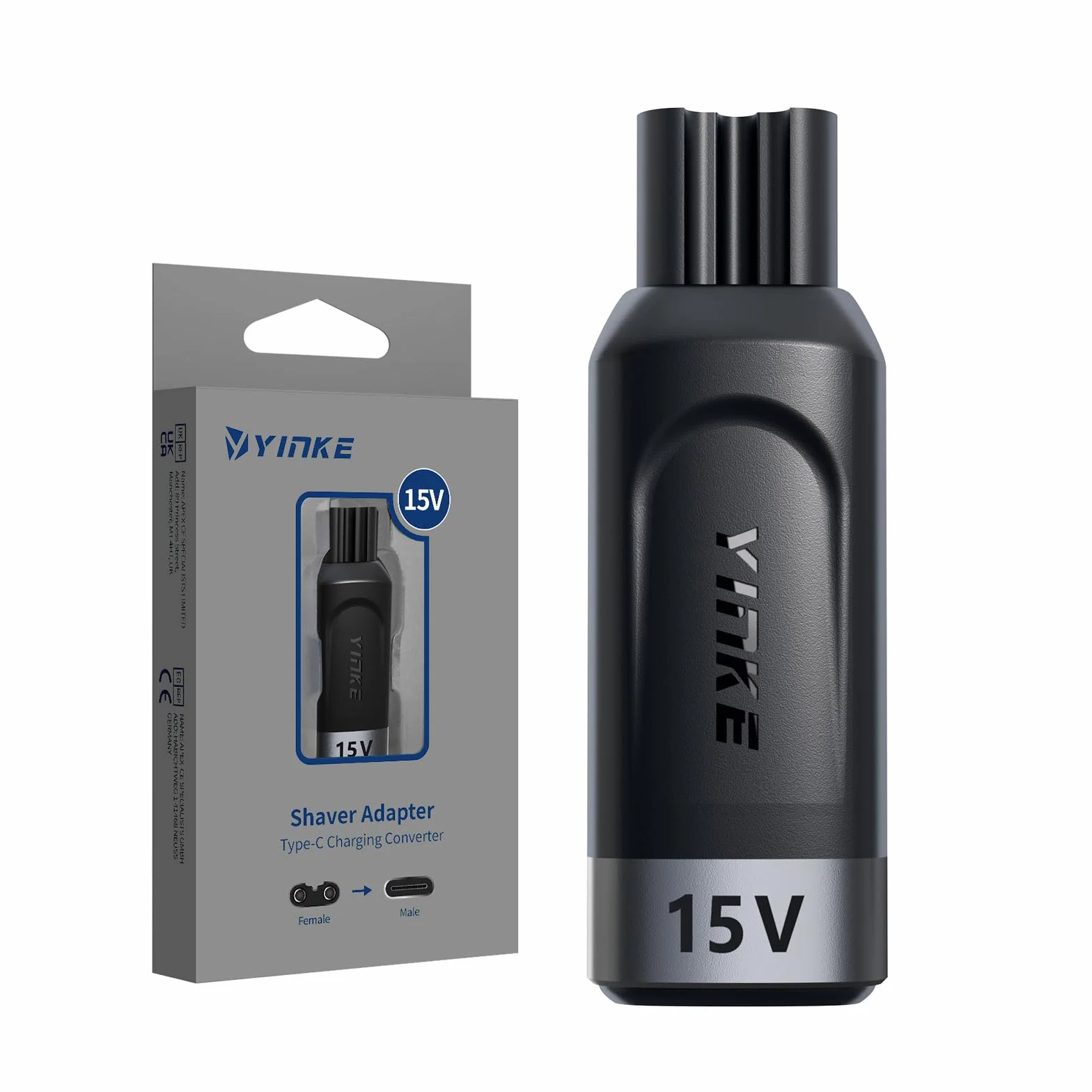 Yinke Adapter Ładowarki 15V HQ8505 Typu C do Golarki Philips Norelco 7000 5000 3000, OneBlade QP6520 QP6530 QP6510 - Konwerter Ładowania USB-C (Bez Kabla)