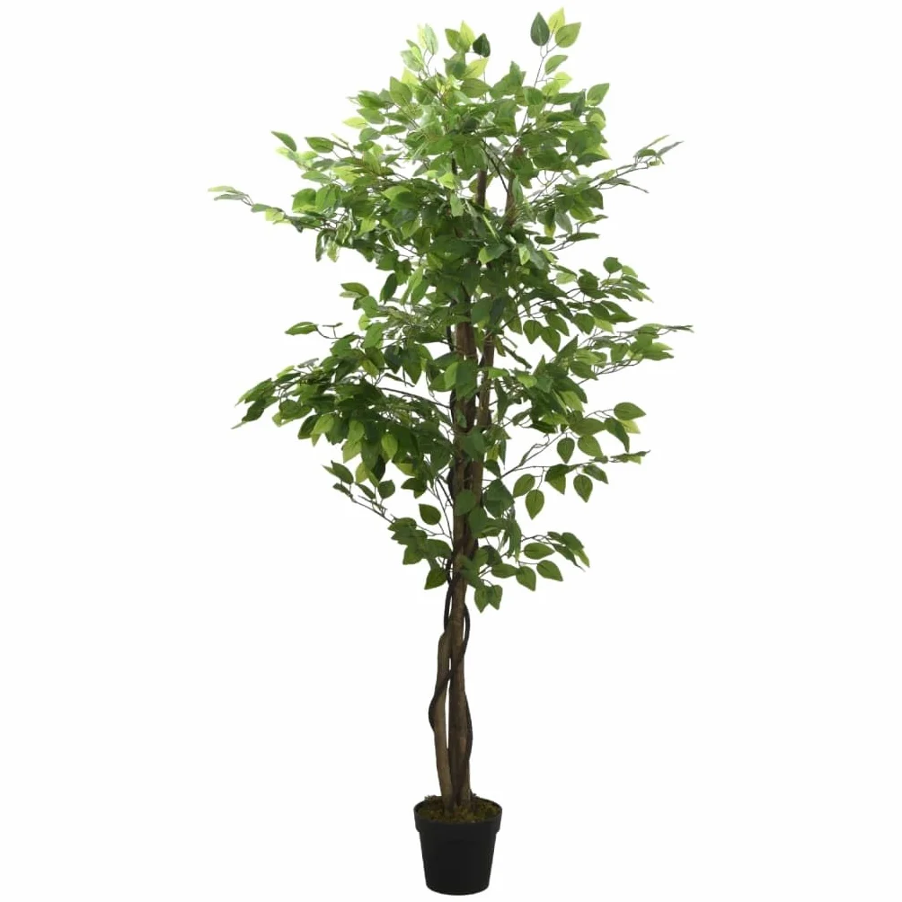 Sztuczne drzewko ficus 200 cm z 1260 liśćmi z pnia drewnianego PEVA i doniczką z tworzywa sztucznego, realistyczne, łatwe w pielęgnacji, do salonu, biura, na balkon, do użytku wewnątrz i na