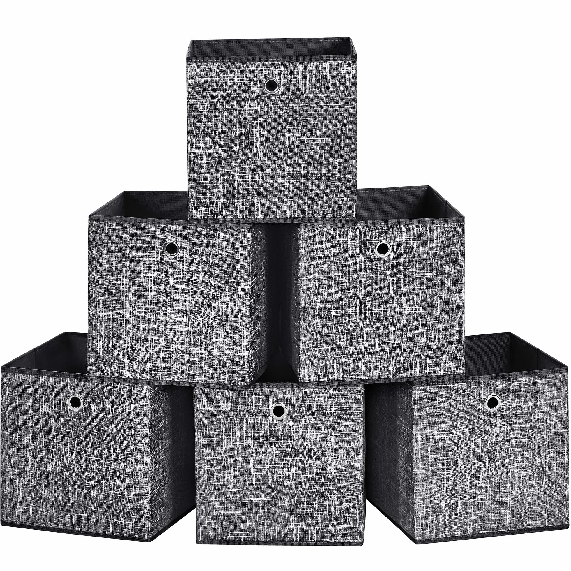 SONGMICS RFB006B01 zestaw 6 pudełek do przechowywania, składane pudełka z materiału, z włókniny, kostki, kosze do przechowywania, organizery na zabawki, ubrania, czarny