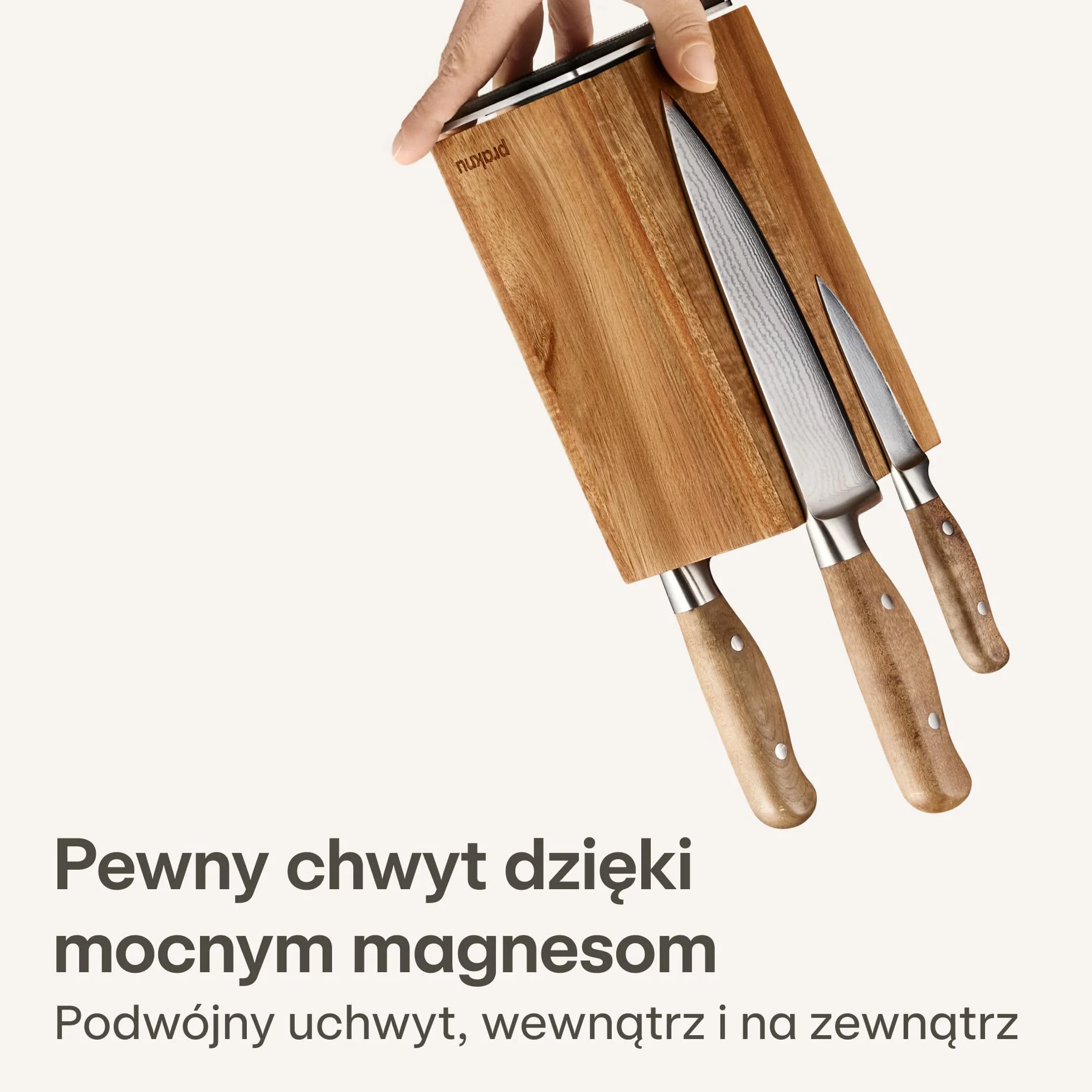 Praknu Magnetyczny Blok na Noże 360° Obrotowy Drewno Akacjowe FSC Silny Magnes Antypoślizgowy