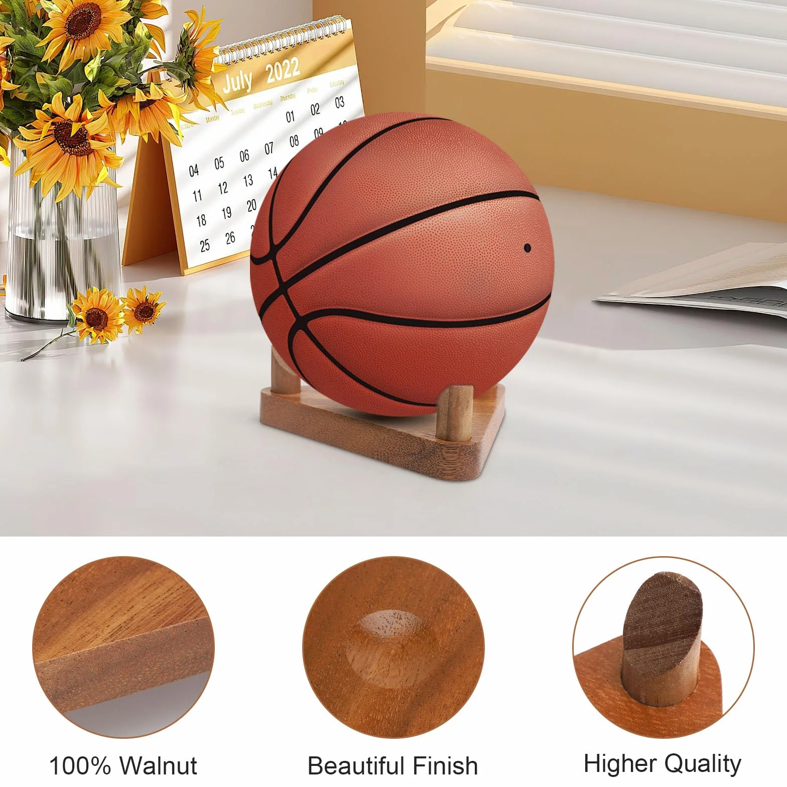 Drewniany stojak na piłkę w stylu vintage, uchwyt na piłkę nożną, futbol amerykański, siatkówkę, elegancki regał na stół, do salonu, sypialni, biura, stabilny uchwyt na piłkę z Massi