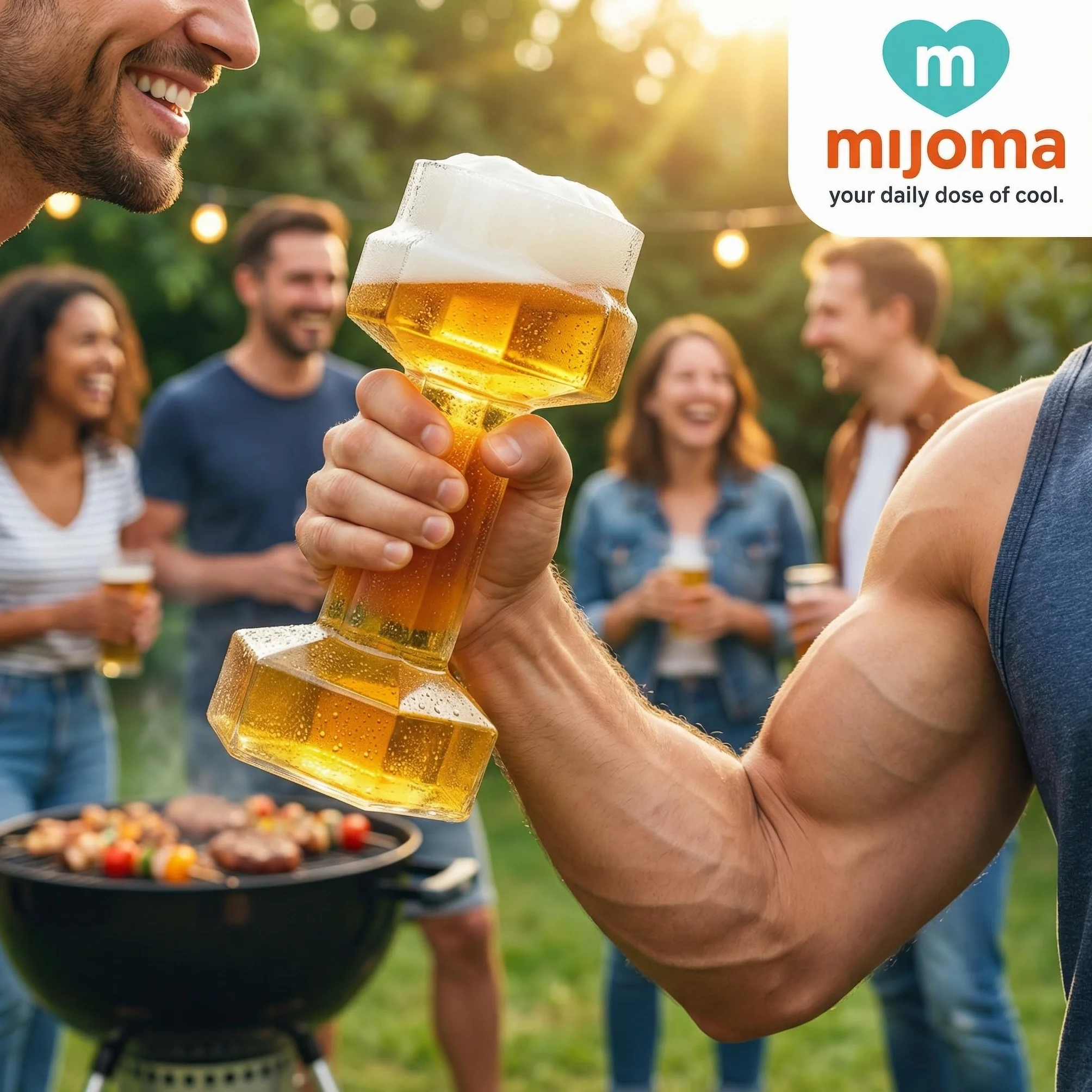 MIJOMA Szklanka do Piwa z Hantlami, 22 cm - 700 ml - Swobodny Trening dla Miłośników Piwa, Fitnessu i Na Festiwal - Nadaje Się do Mycia w Zmywarce i Na Co Dzień