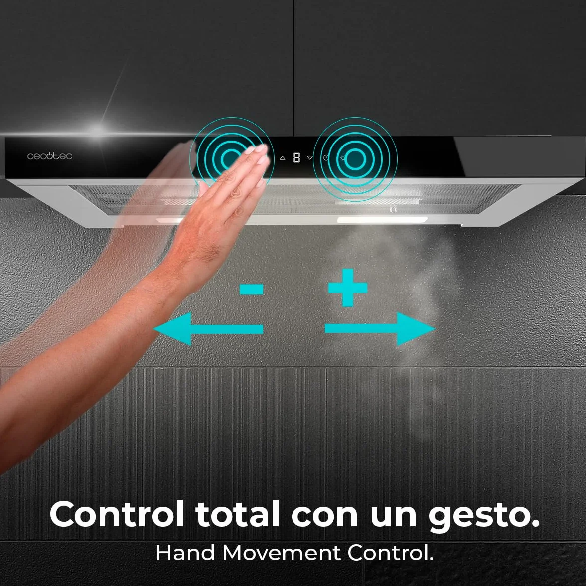 Cecotec Okap Kuchenny 60 cm TLT 605500 Glass Black A++ 70 W 550 m³/h Dotykowy Gesty Filtr Węglowy