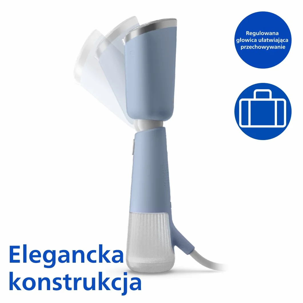 Philips parownica ręczna z serii 5000 - gotowa do pracy w 35 sekund, aktywnie podgrzewana płyta parowa, Eco/Max, delikatna dla delikatnych tkanin, parowanie w pionie i poziomie, niebieski (STH5020/20)