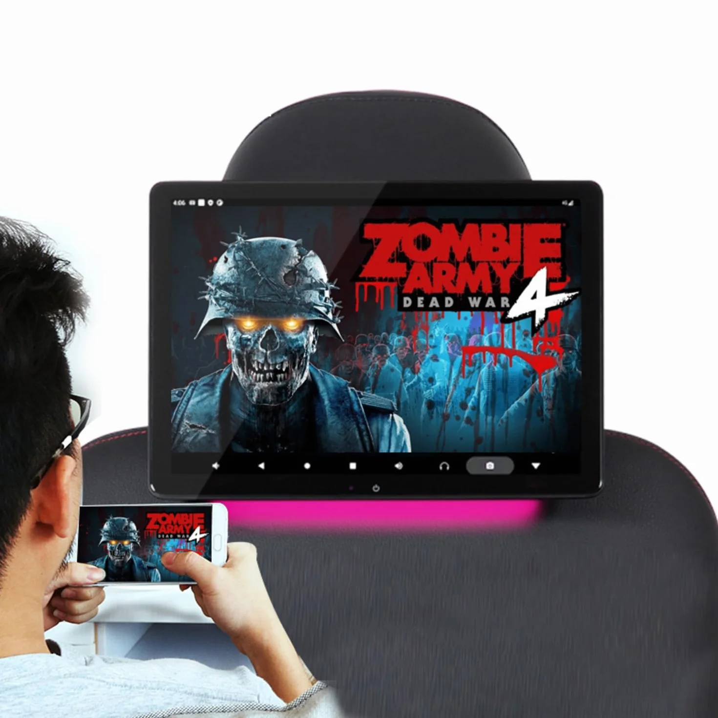 Zestaw 2 x zagłówek samochodowy monitor 10,5" ekran dotykowy Android Bluetooth WiFi 4G LTE