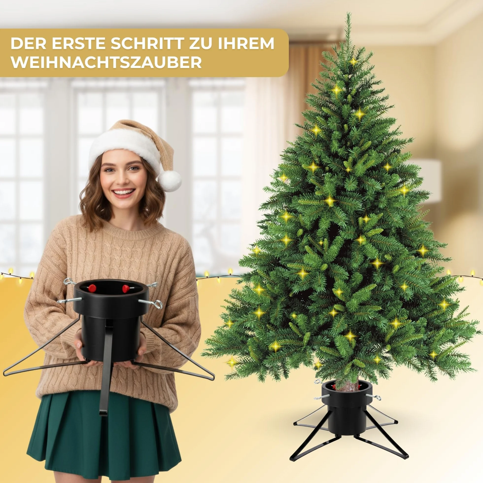 Kamai stojak na choinkę uniwersalny średni dla pnia o średnicy 5 – 12 cm, wysokość drzewa do 2,3 m, stabilny metalowy stojak z zbiornikiem na wodę, dla naturalnych choinek, wytrzymały stojak na