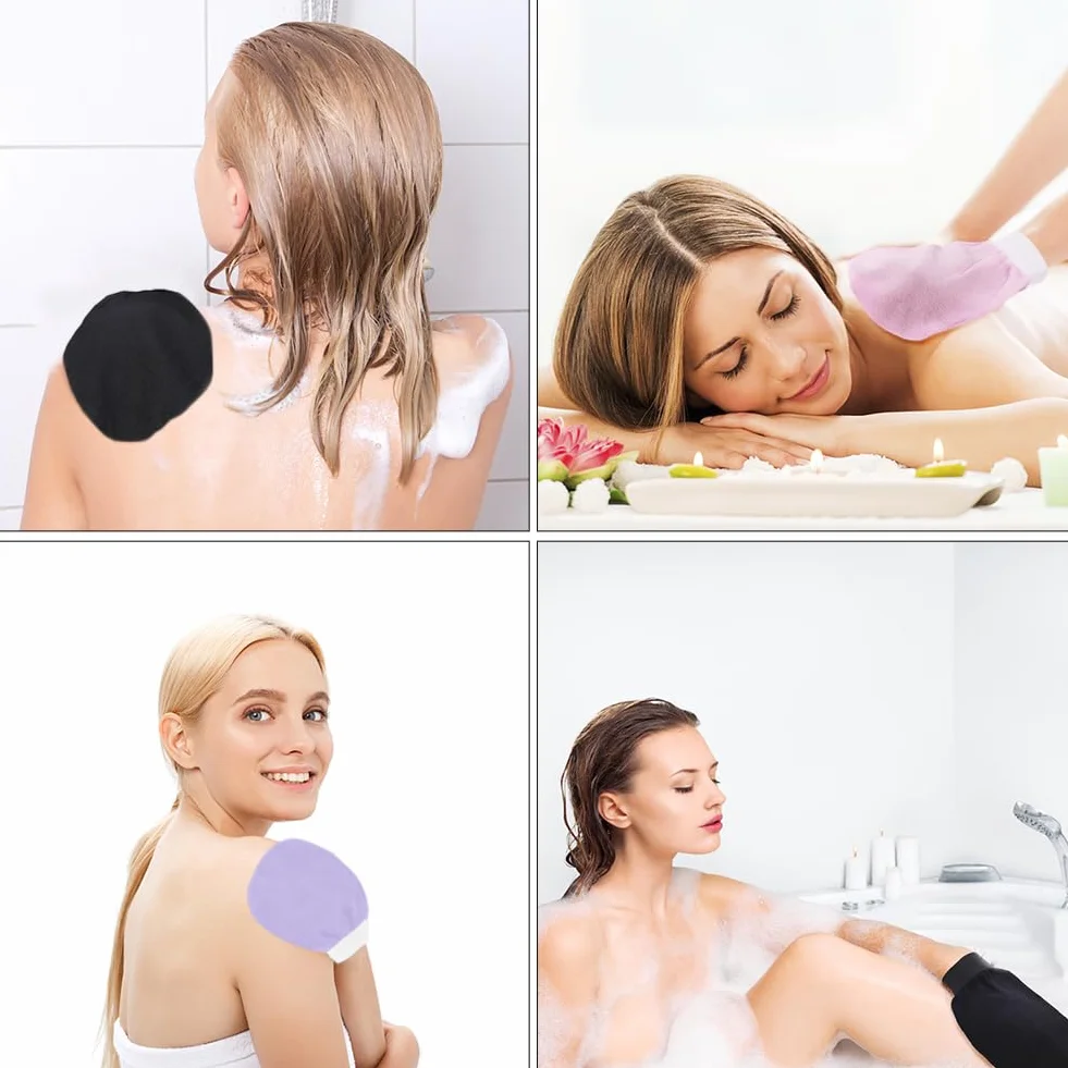 Rękawica do peelingu do kąpieli 6 sztuk czarna różowa fioletowa
