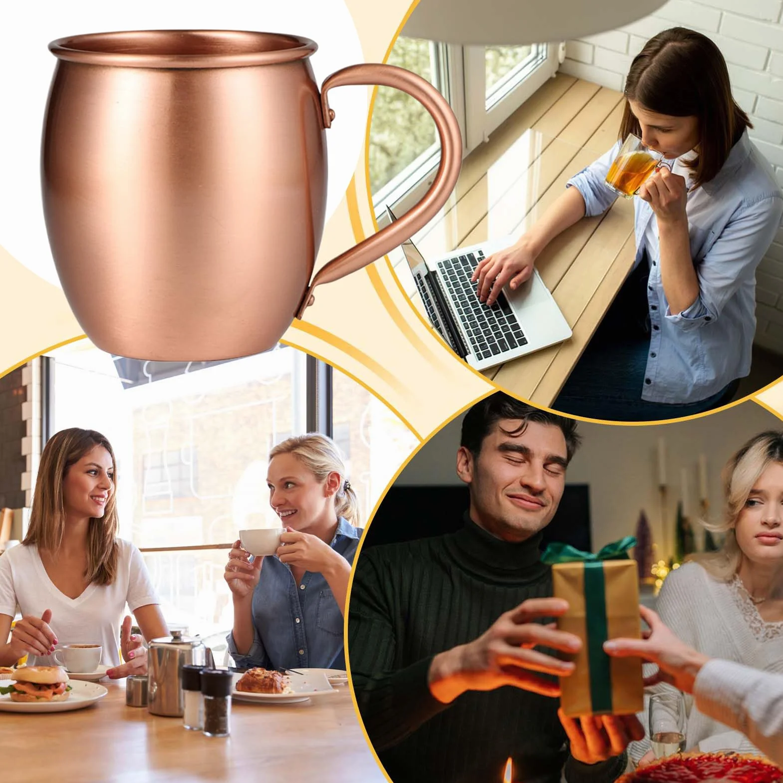 Kubki miedziane Mule - 530ml ręcznie wykonane młotkowane naczynia do picia do kuchni i baru | Klasyczny styl Moscow Mule z gładkim uchwytem, idealne do wody, herbaty, piwa, koktajli i świątecznego