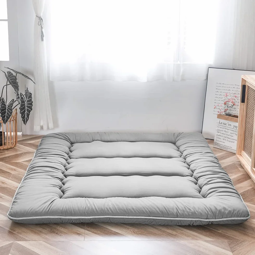MAXYOYO Japoński materac podłogowy futon mata tatami składany zwijany rozmiar podwójny szary