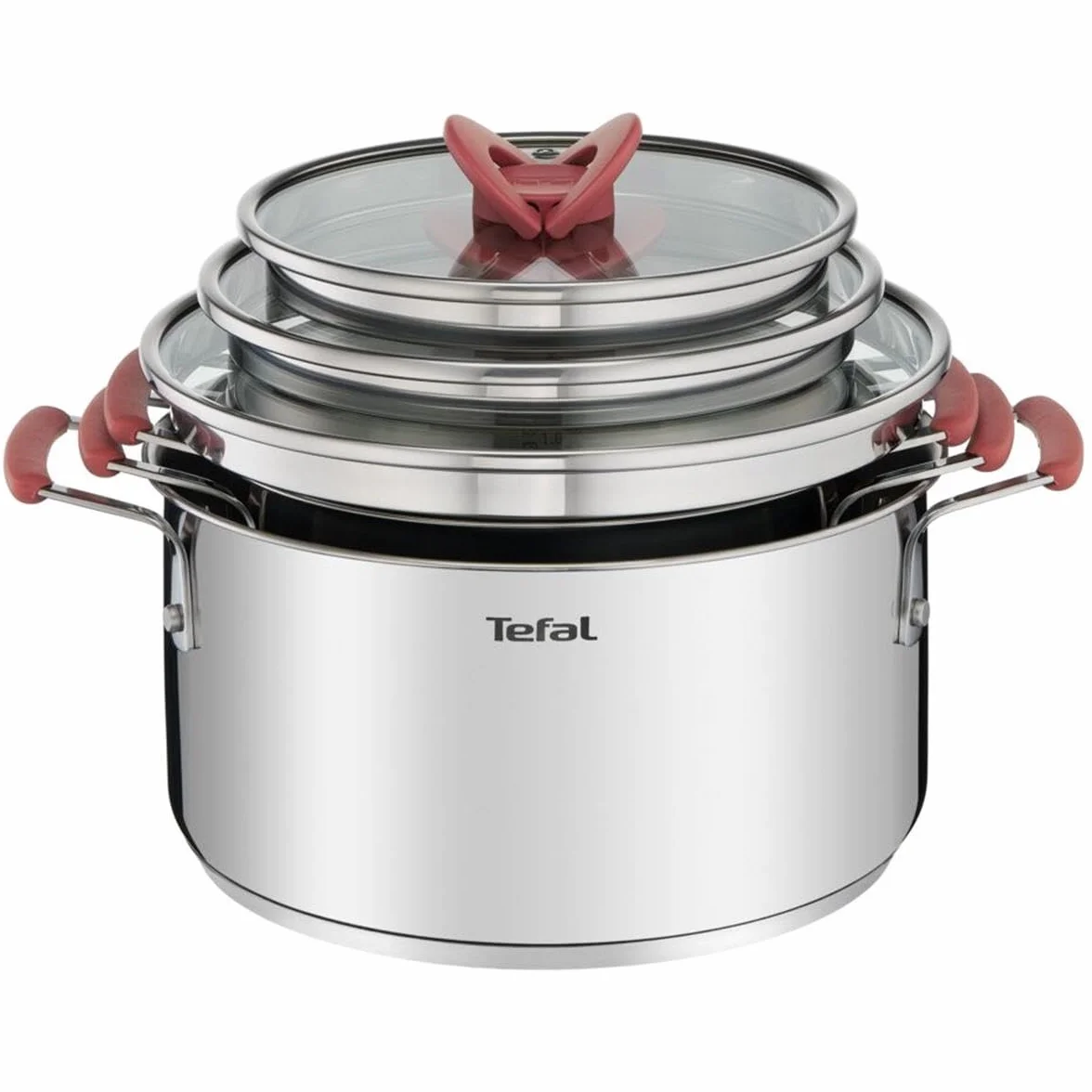 Tefal Opti'Space Zestaw 3 garnków 18/20/24 cm + pokrywki szklane indukcyjne stal nierdzewna