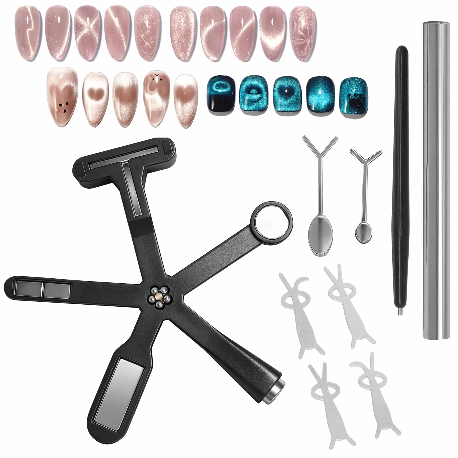 Zestaw magnesów Cat Eye 9 sztuk, silny magnes Cateye, 6 w 1, wielofunkcyjny zestaw magnesów do paznokci z magnesem prętowym i rysikiem magnetycznym, cylindryczne pisaki magnetyczne z zającem