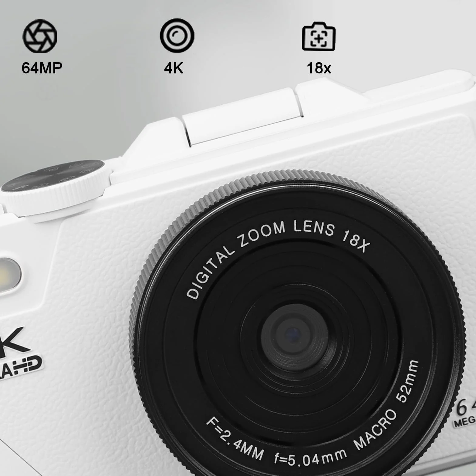 Aparat Cyfrowy 4K, Cyfrowy Aparat Typu „point and shoot” o Rozdzielczości 64 MP FHD, 3-calowy Ekran, 18-krotny Zoom, Autofokus Przenośny Kompaktowy Aparat Kieszonkowy Cyfrowy