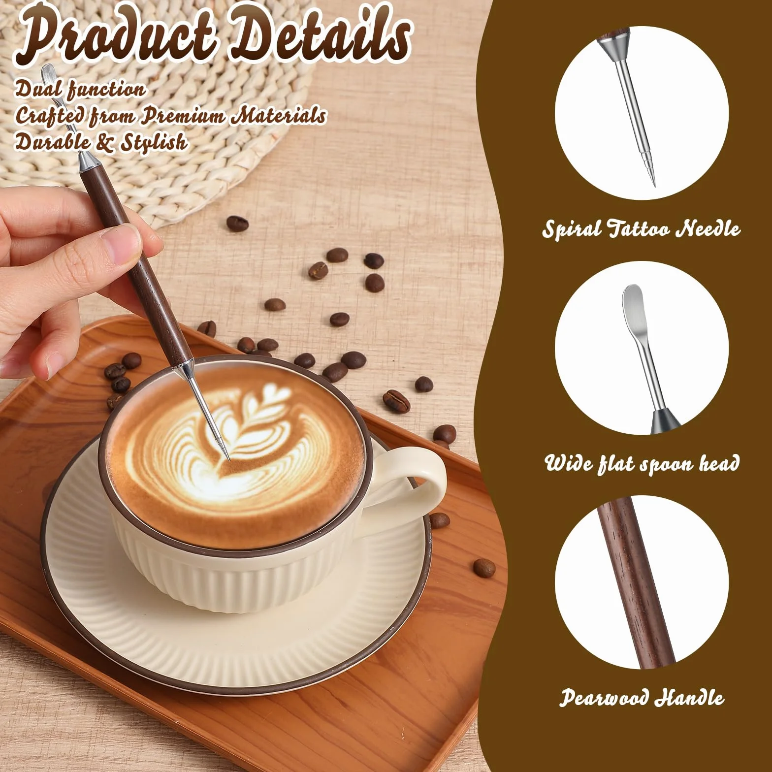 Pisaki do kawy Latte Art Pen ze stali nierdzewnej dwustronny z uchwytem palisandru