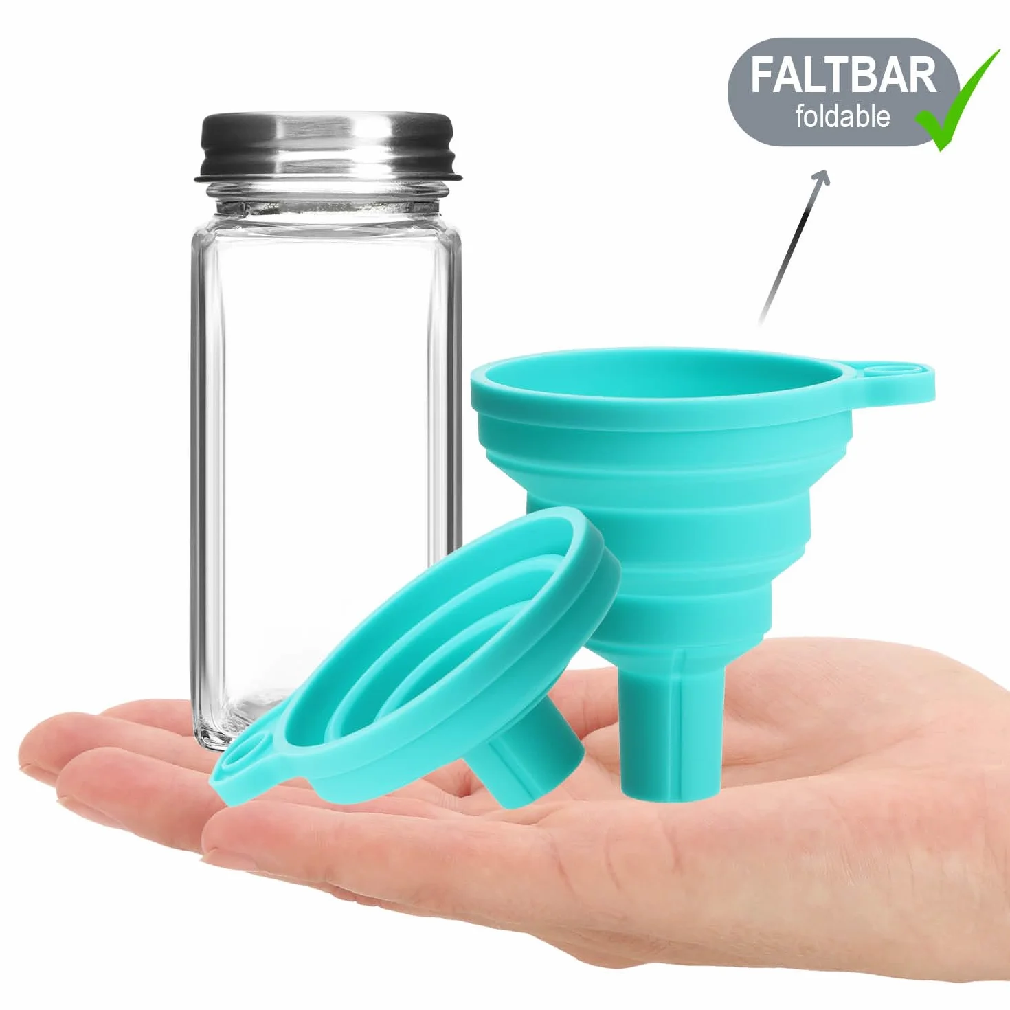 COM-FOUR® 24x sloiczki na przyprawy z akcesoriami - szklana kontrola przypraw 120 ml, nasadki do zraszania, pedzelek, lejek, etykiety, dlugopis (24 sztuki okularów z akcesoriami)