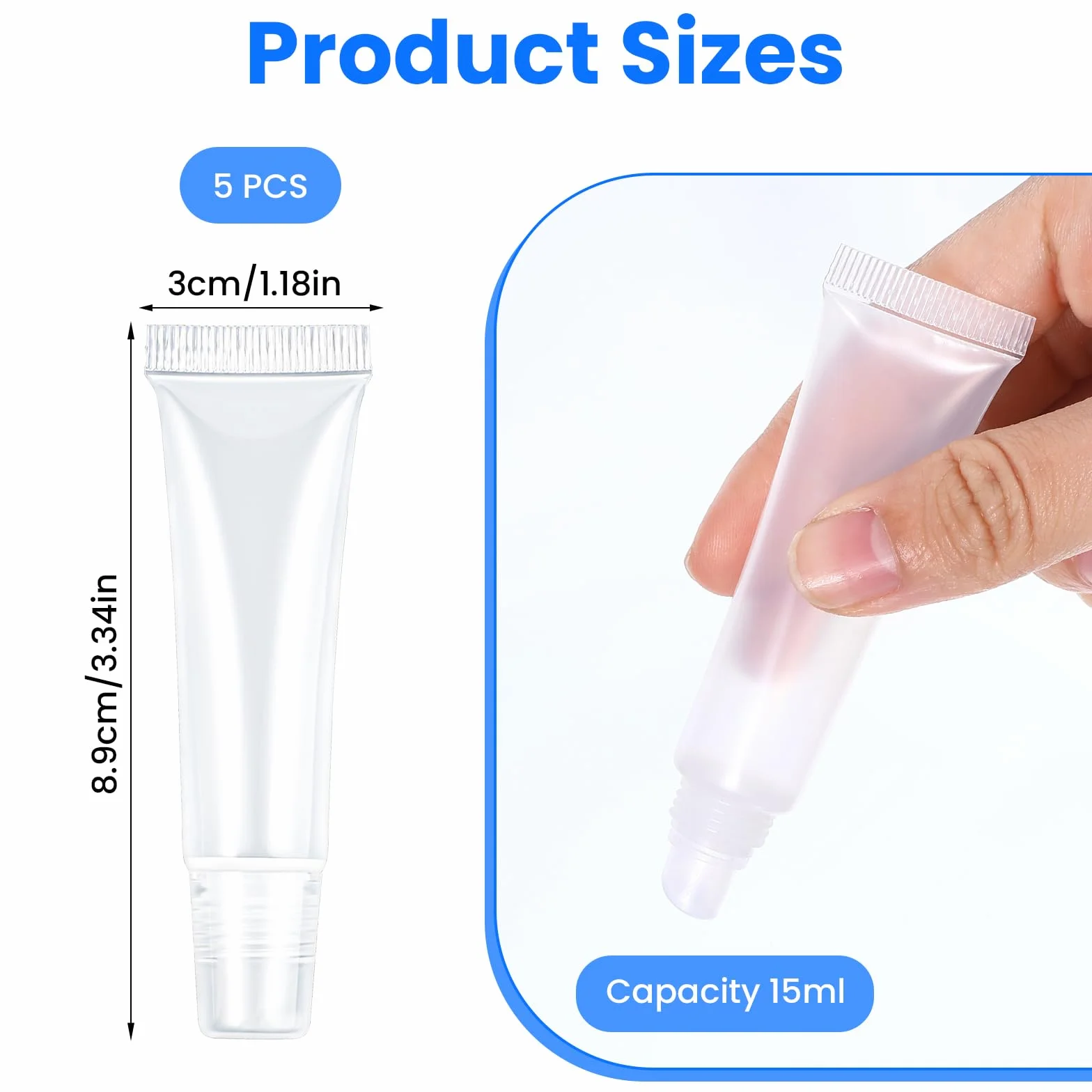 Andibro 5 pustych tubek do ust, 15 ml, przezroczyste puste tubki z tworzywa sztucznego, do wielokrotnego napełniania, z tworzywa sztucznego, mini pojemnik na kosmetyki, kosmetyki, kosmetyki, przybory