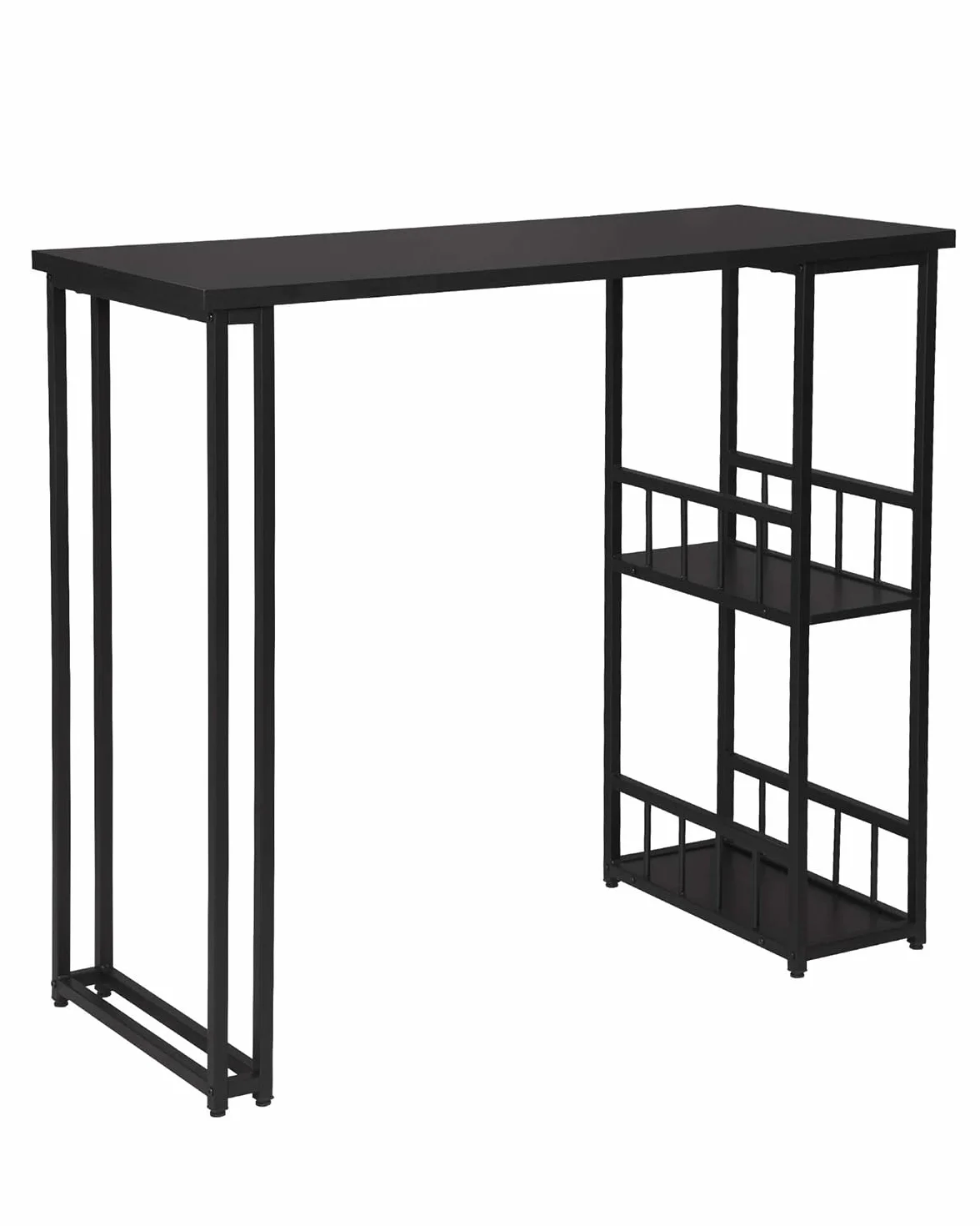 WOLTU BT25sz Stolik Barowy Bistro 120x50x105 cm Czarny Metalowy Stelaż MDF 2 Półki