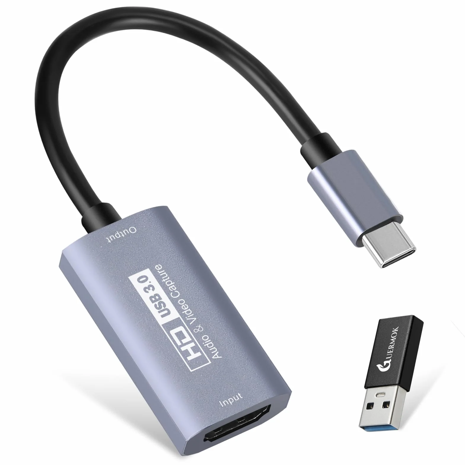 Guermok Karta przechwytywania wideo, karta przechwytywania audio USB 3.0 HDMI na USB C, 4K 1080p60fps urządzenia przechwytujące do gier na żywo rejestrator wideo, działa z systemem Windows Mac OS dla