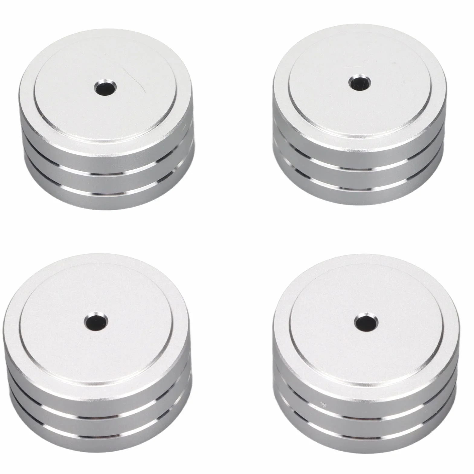 Izolacja Głośnika Stopka Stojaka, 4 Szt. 40x20mm Aluminiowa Podkładka Izolacyjna Głośnika, Antypoślizgowa Gumowa Nóżka Izolacyjna Gramofonu HiFi, do Wzmacniacza DAC Miernik(Srebro)