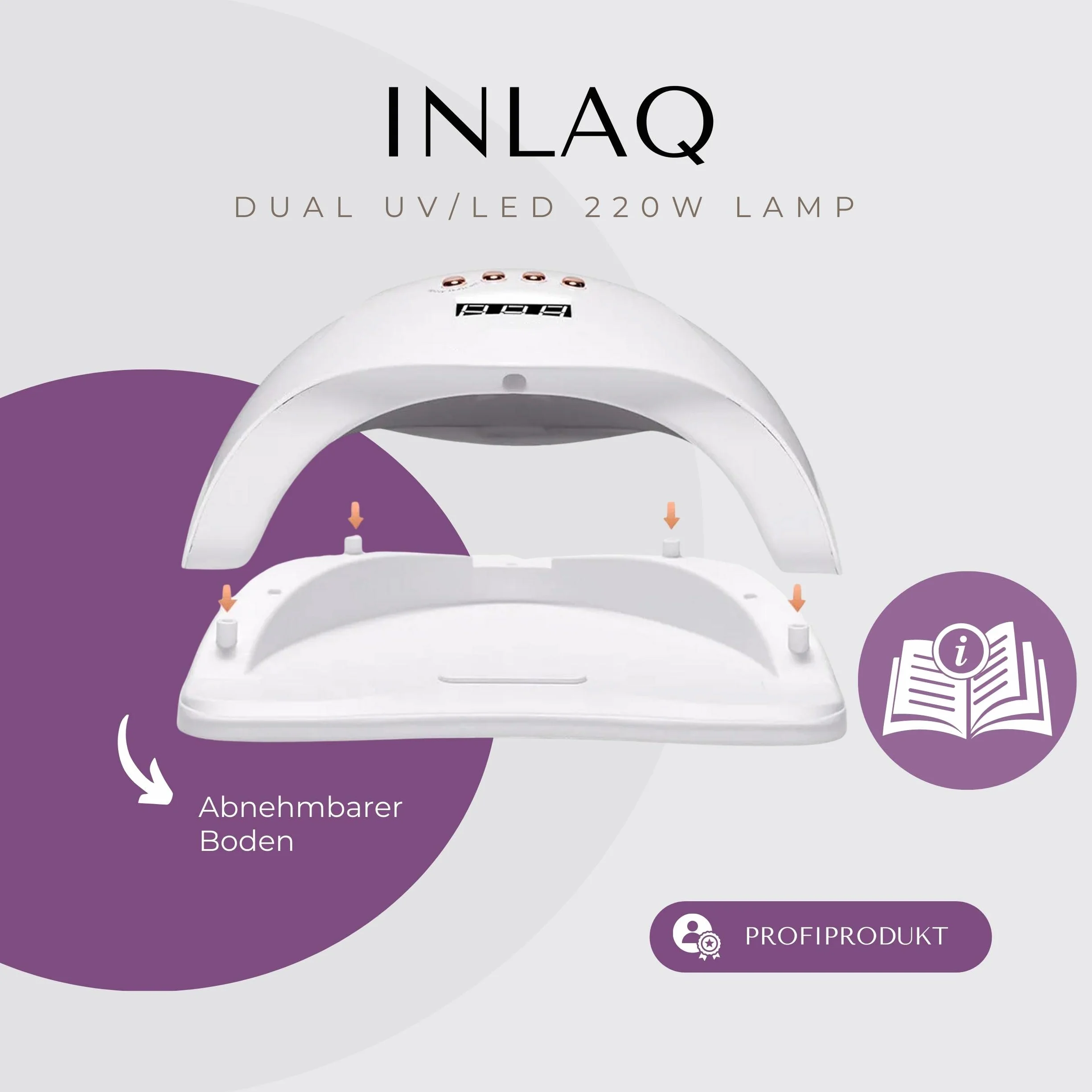 INLAQ® Max Dual UV/LED lampa do paznokci – 220 W, biała lampa do hybrydowych lakierów do paznokci i żeli, z uchwytem na telefon komórkowy i czujnikiem ruchu