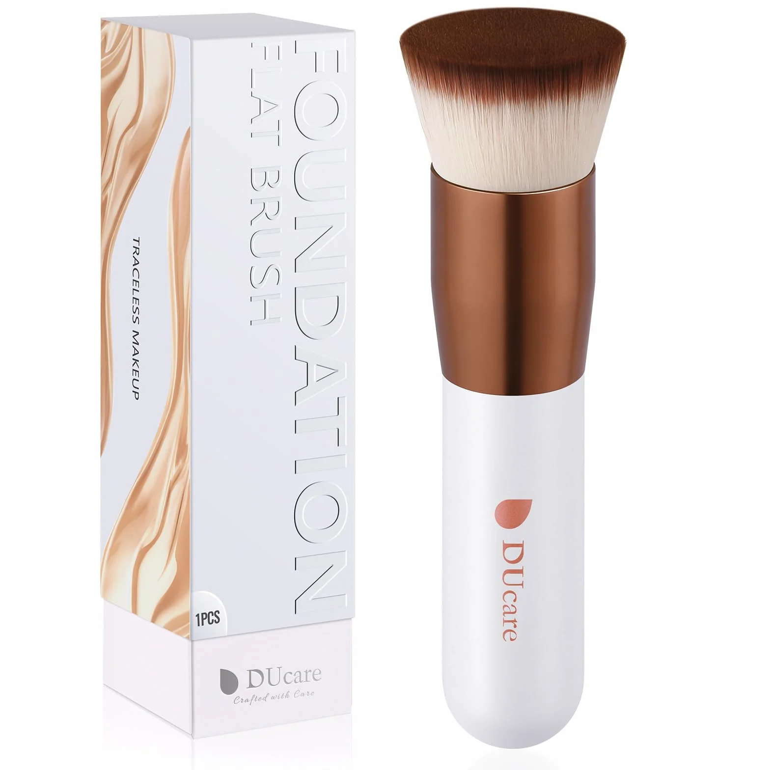 DUcare Pędzel do podkładu Płaski wierzchołek Kabuki Pędzel, syntetyczny Profesjonalny płyn Blending Mineral Powder Makeup Tools, Roségold/Weiß