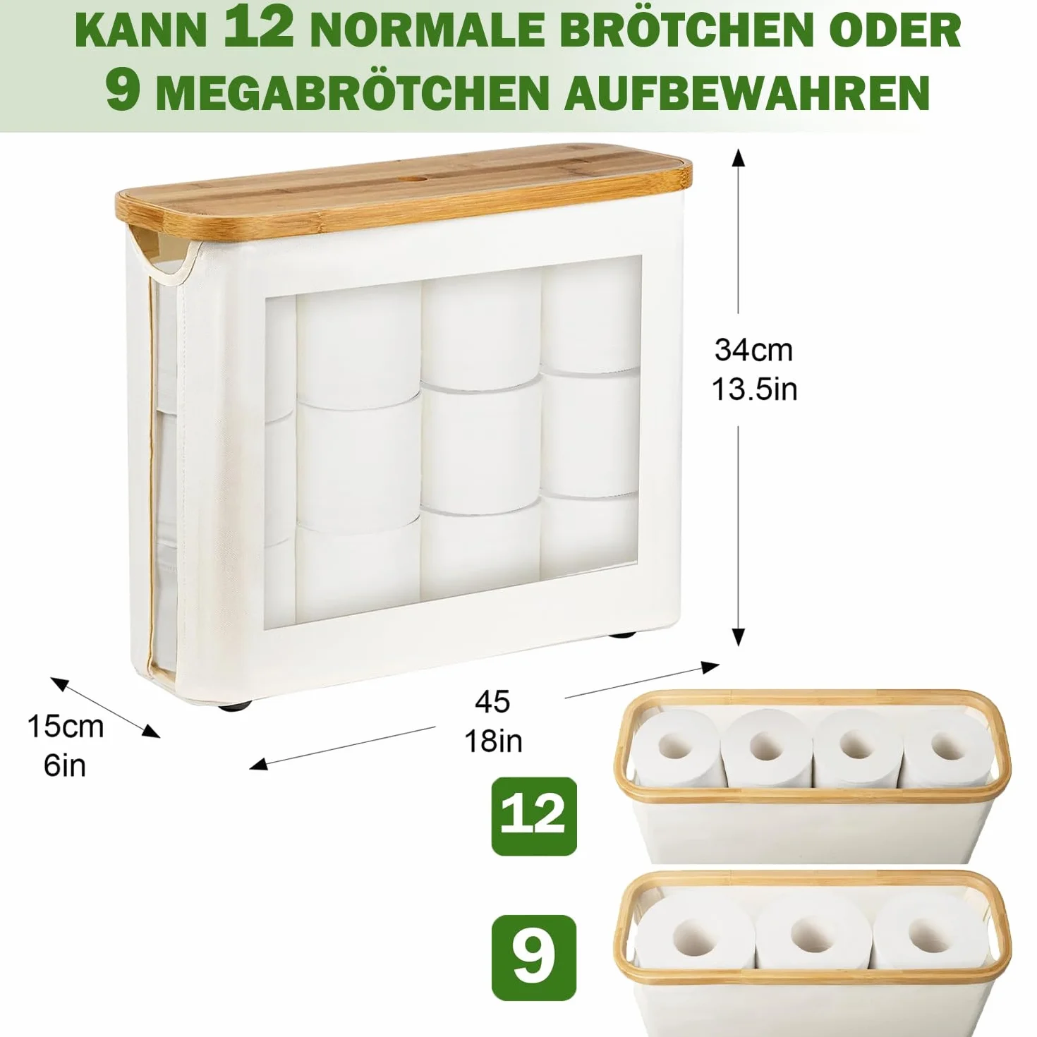 24L kosz na papier toaletowy z pokrywą wykonany z bambusa, organizer łazienkowy do przechowywania papieru toaletowego, pojemnik na 12 rolek papieru toaletowego 45 x 15 x 35 cm (beżowa)