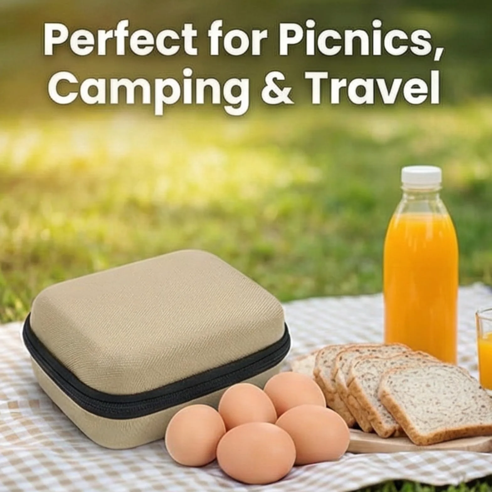 Greensen Przenośny Pojemnik na Jajka EVA 6 Miejsc z Zamkiem Błyskawicznym