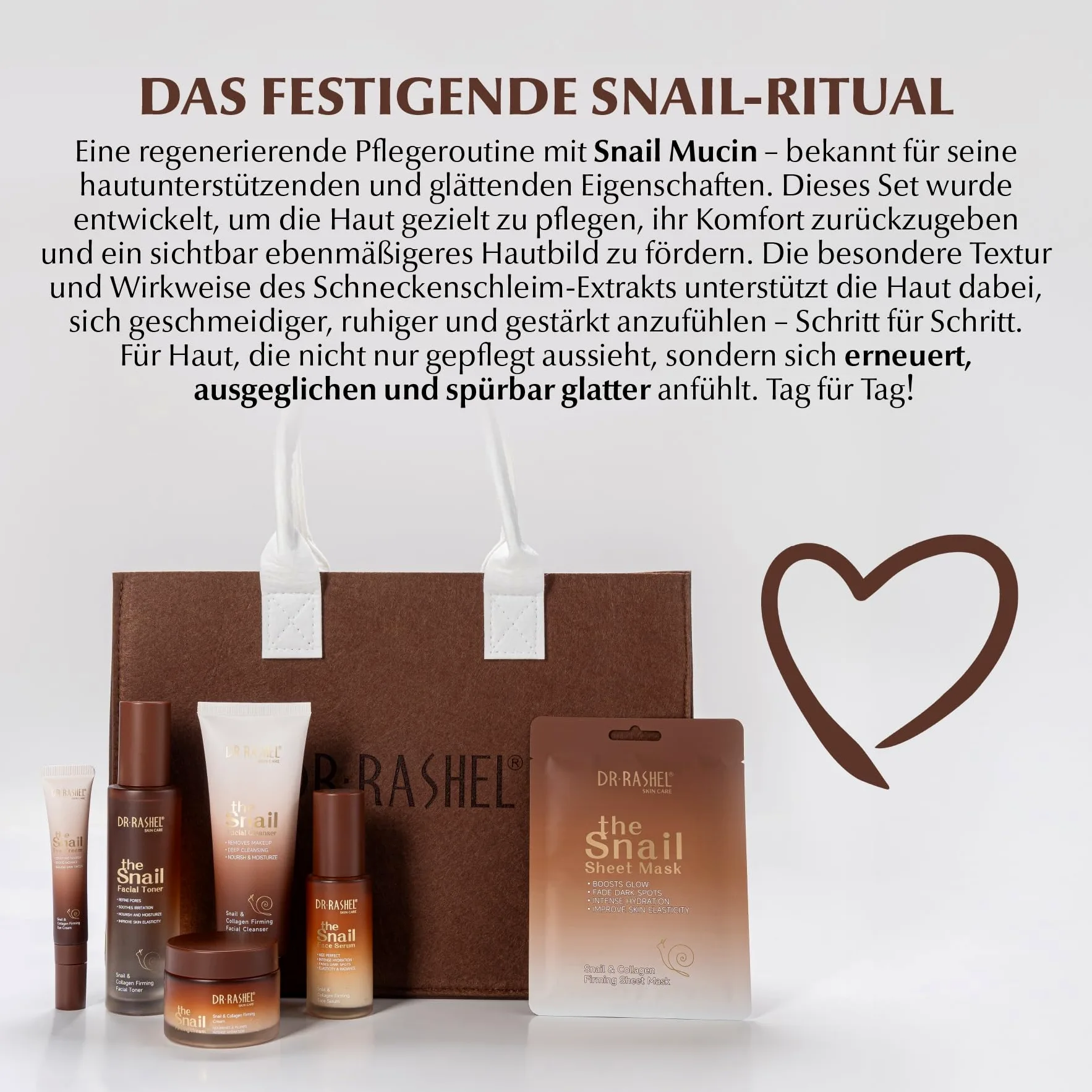 Zestaw do pielęgnacji twarzy ze ślimakiem mucyną i kolagenem – serum do twarzy ze śluzem ślimaka, serum pod oczy, krem na dzień i na noc, 10 x maseczka chusteczkowa, oczyszczanie twarzy, toner, krem