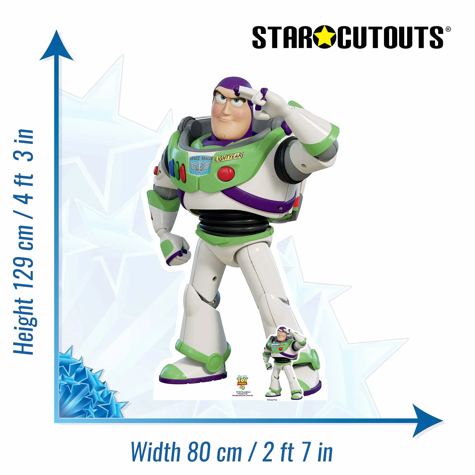 Toy Story 4 Lifesize Cardboard Cutout Buzz Astral Saluting z darmowym kartonem stacjonarnym Standee 129 cm wysokości